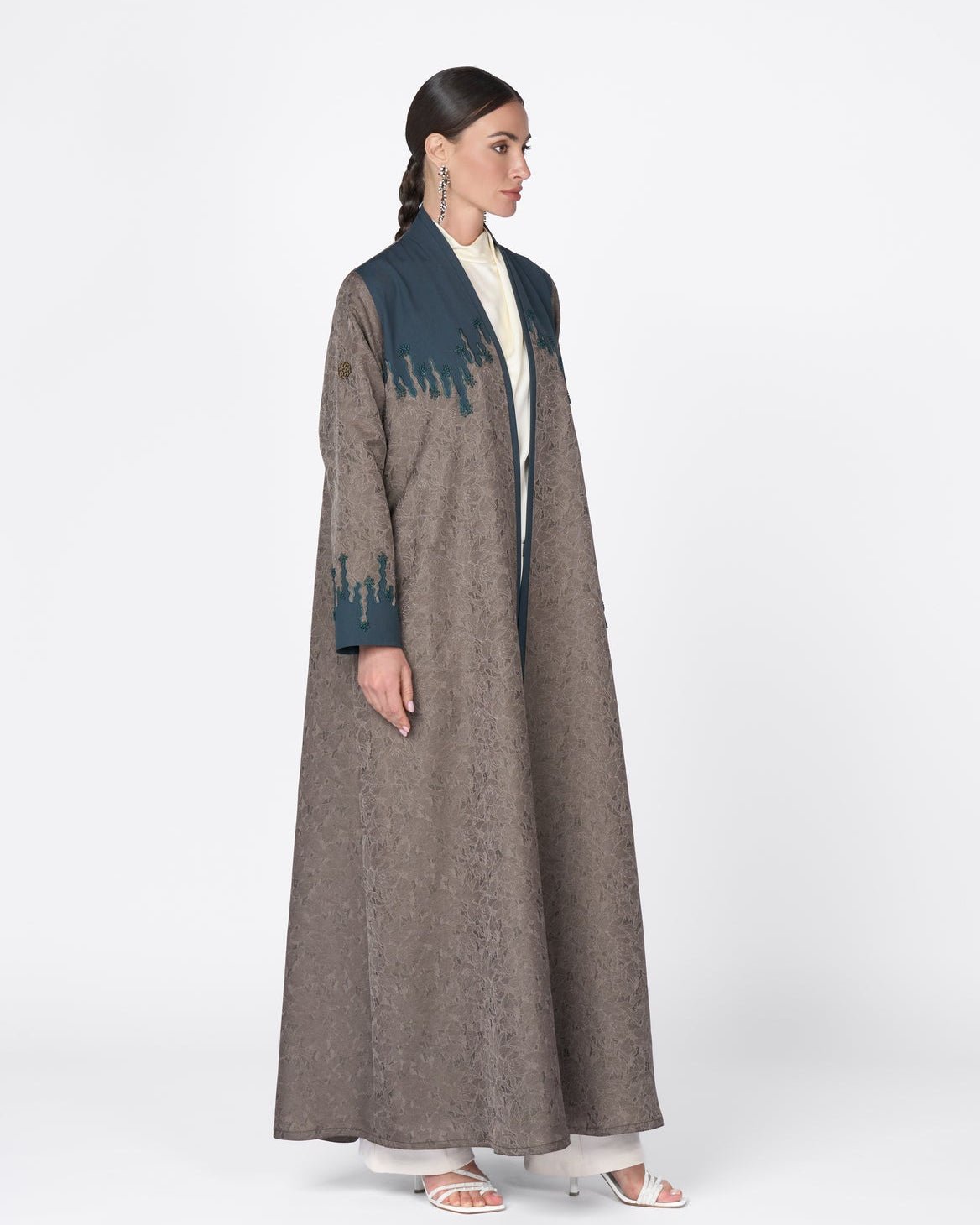 MS6-91 - Dark Olive Green Jacquard Abaya - MIRA Y MANO