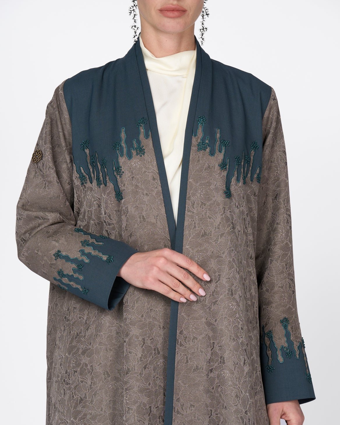 MS6-91 - Dark Olive Green Jacquard Abaya - MIRA Y MANO