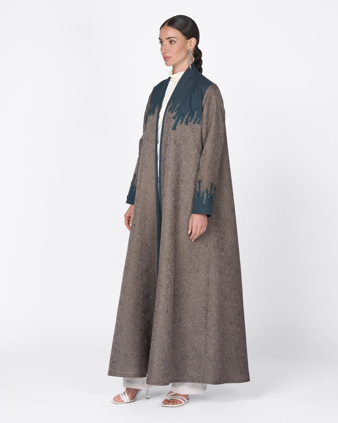 MS6-91 - Dark Olive Green Jacquard Abaya - MIRA Y MANO
