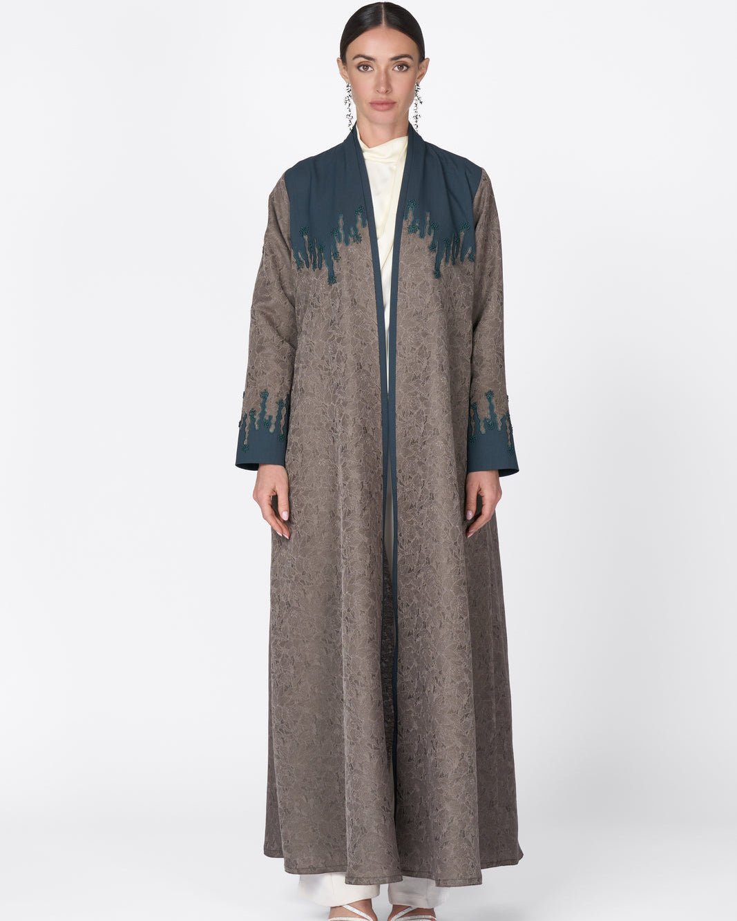 MS6-91 - Dark Olive Green Jacquard Abaya - MIRA Y MANO