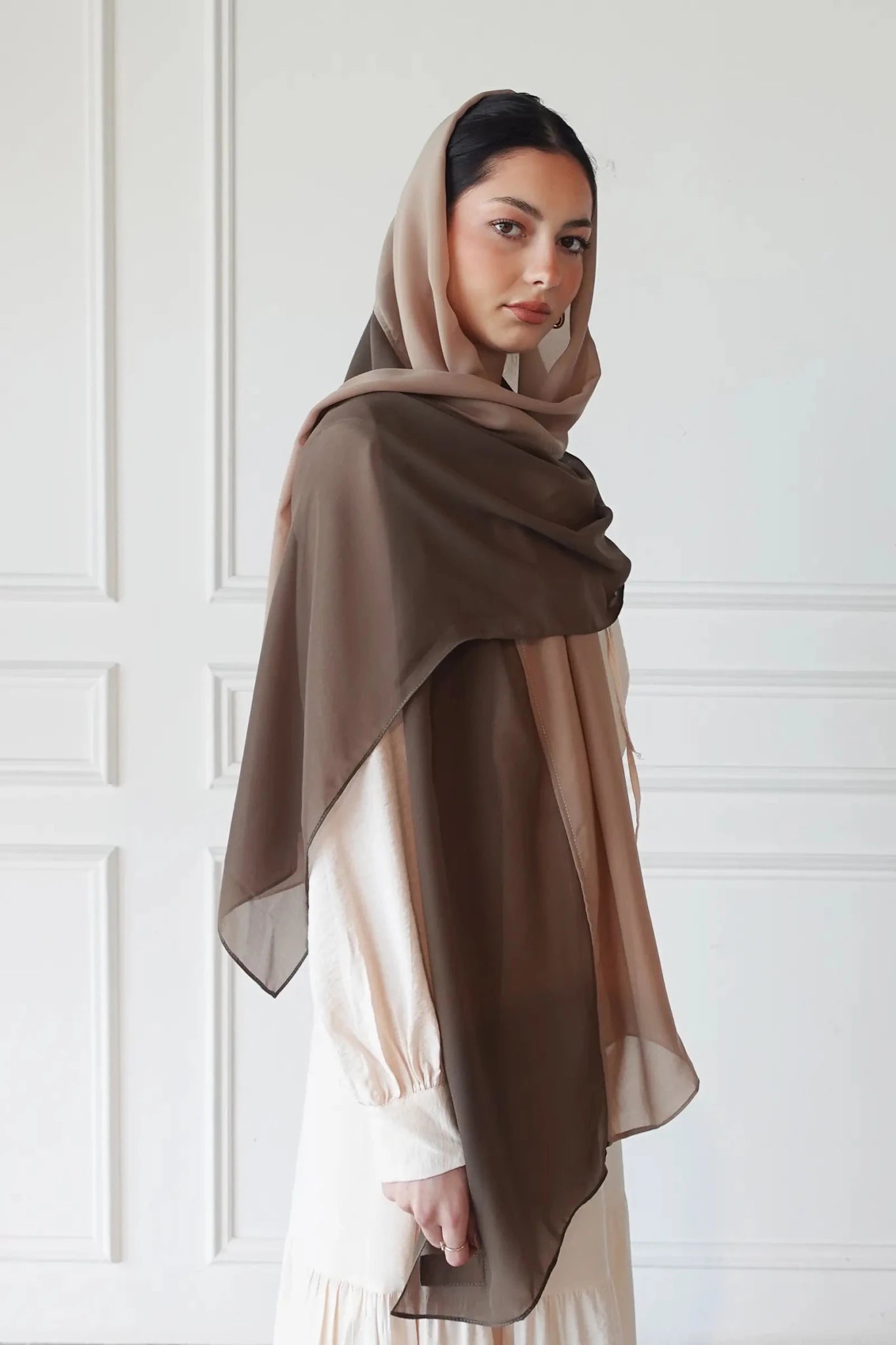 BL9054 TWO IN ONE BROWN - BEIGE SCARF - FOULARD - MIRA Y MANO