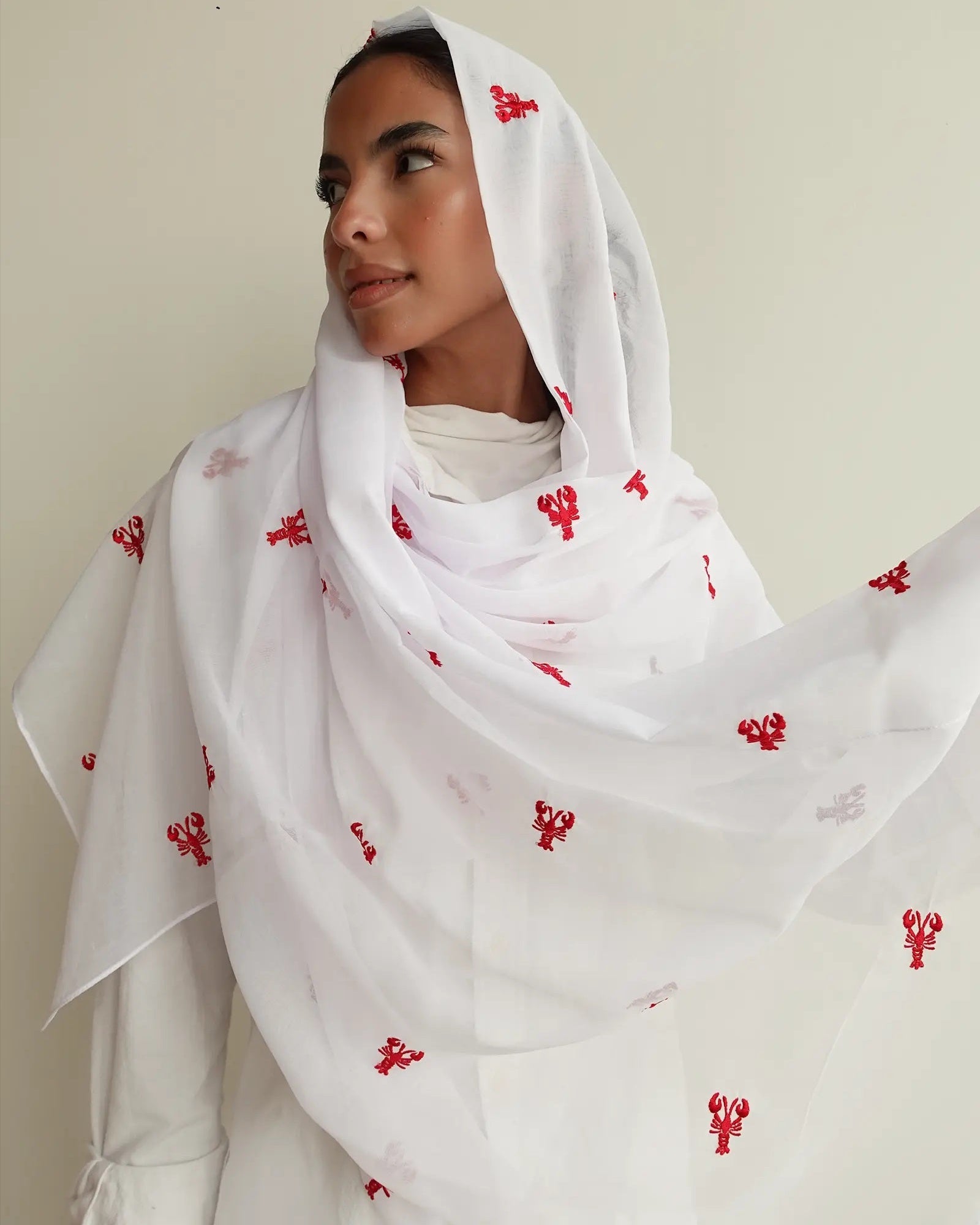 HM1019 Little Crab – White Chiffon Scarf - FOULARD - MIRA Y MANO