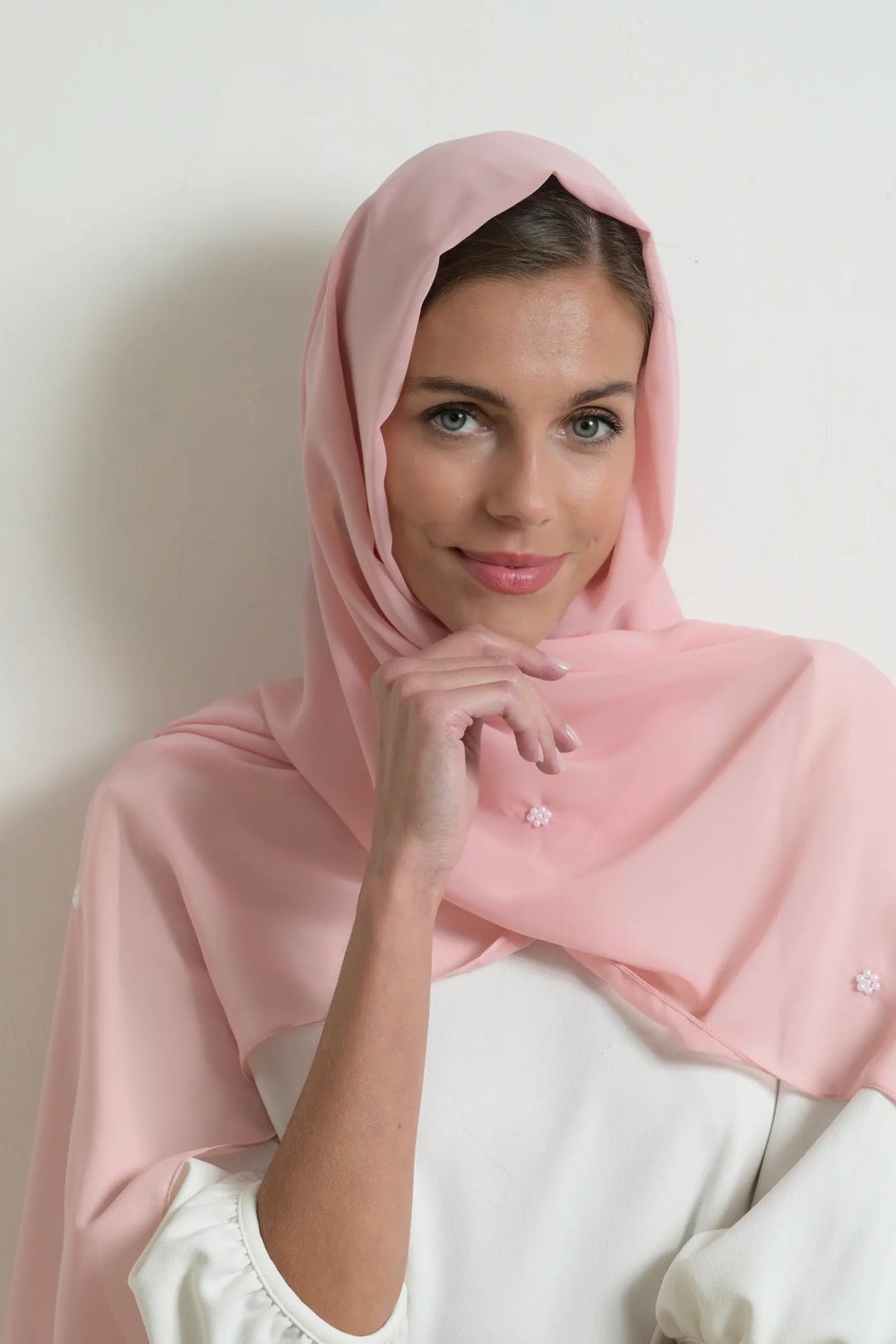 LE1024 BABY PINK PEARL SCARF - FOULARD - MIRA Y MANO