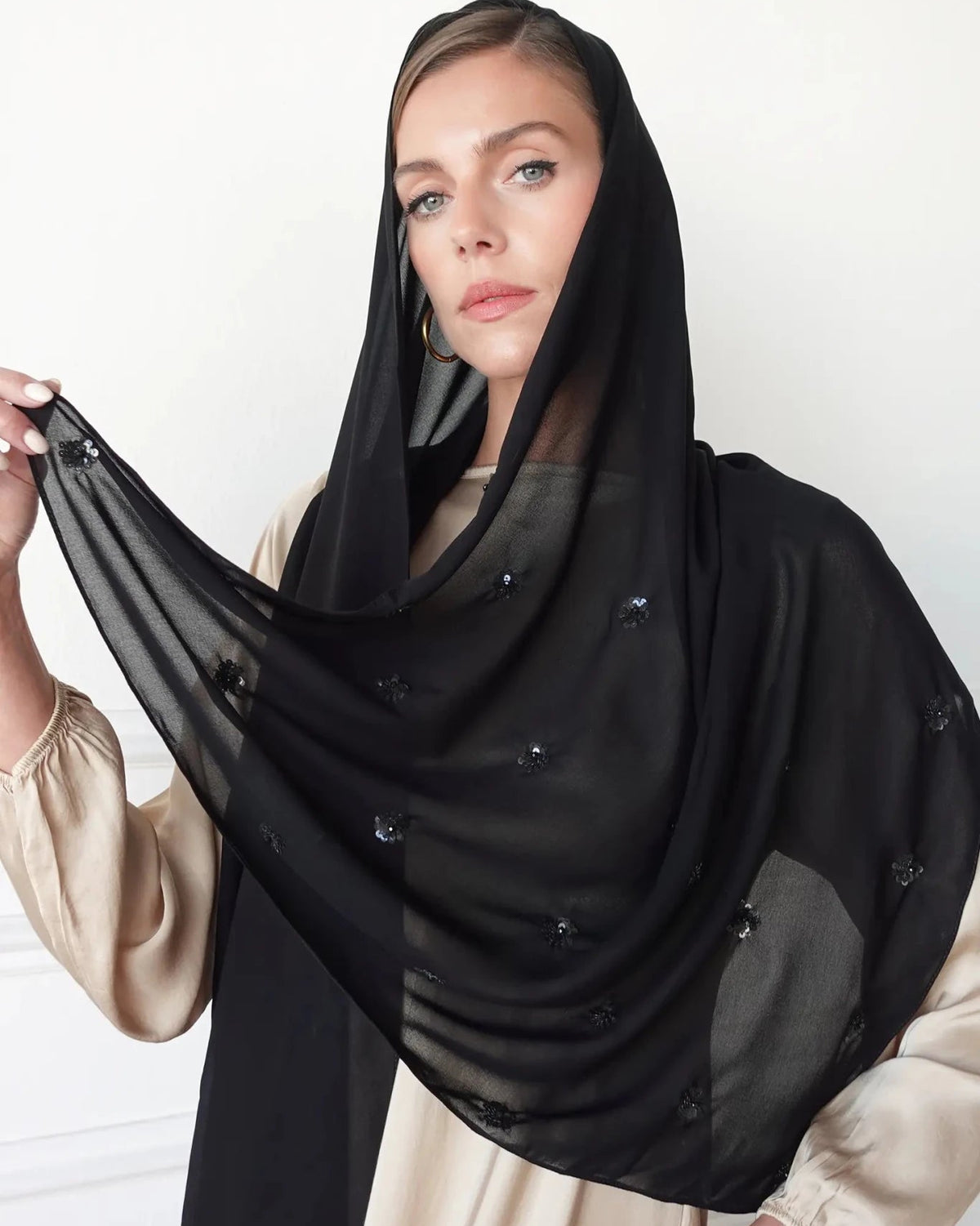 RZ1014 لامار – وشاح شيفون أسود – صورة المنتج 1