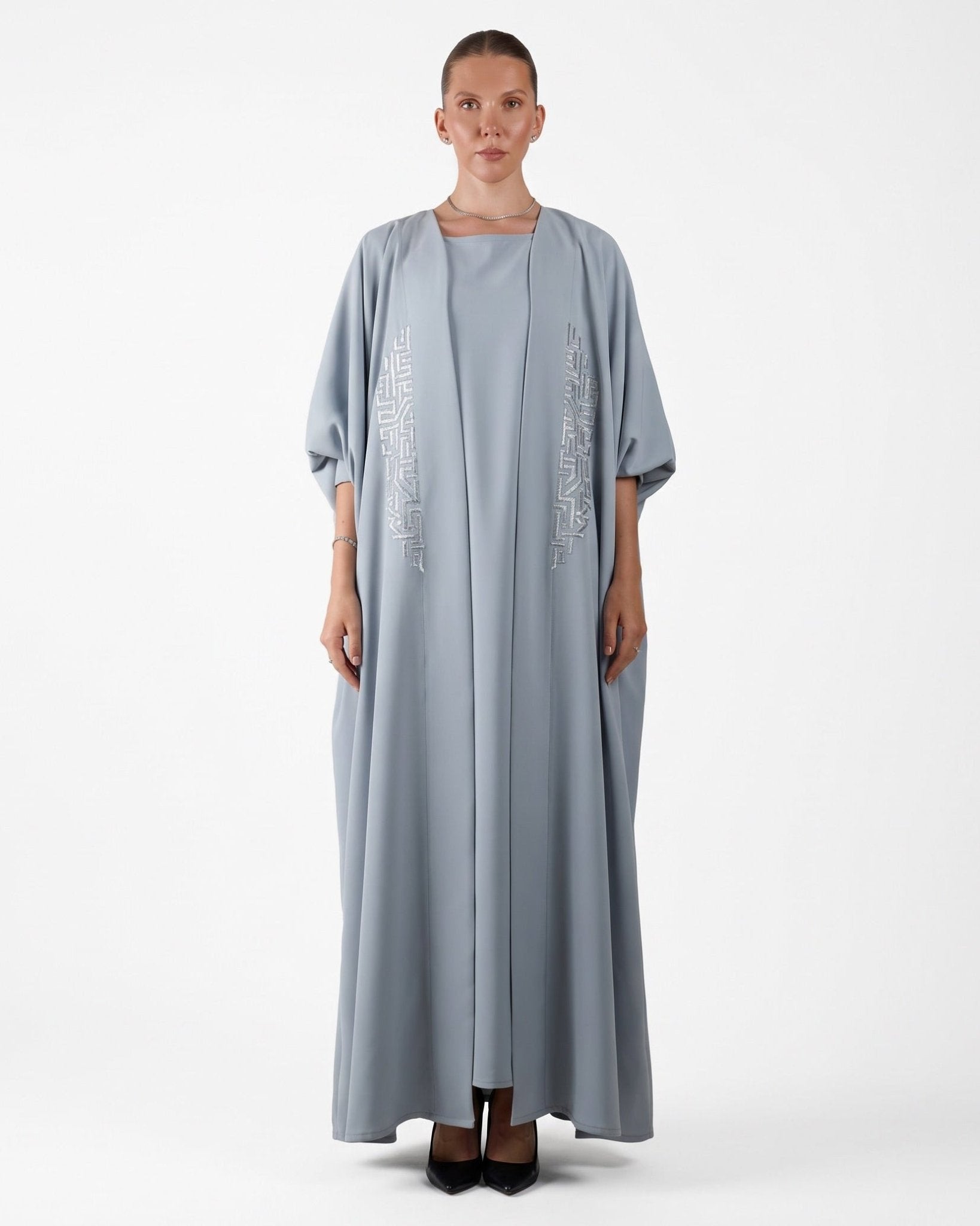 FC 805 – Powder Blue Crepe Abaya Set - FOUZ COUTURE - MIRA Y MANO