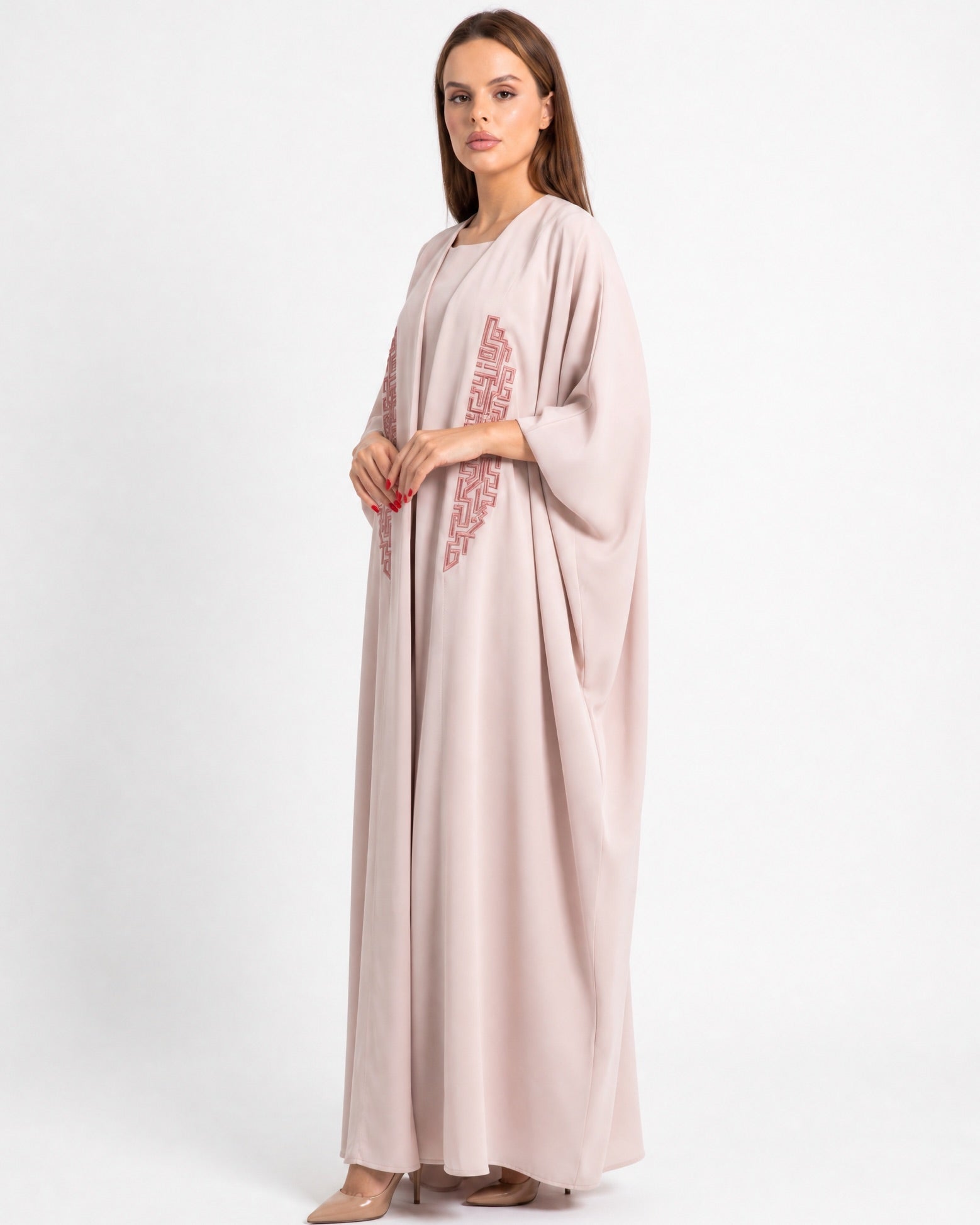 FC 824 - Pink Crepe Abaya Set - FOUZ COUTURE - MIRA Y MANO