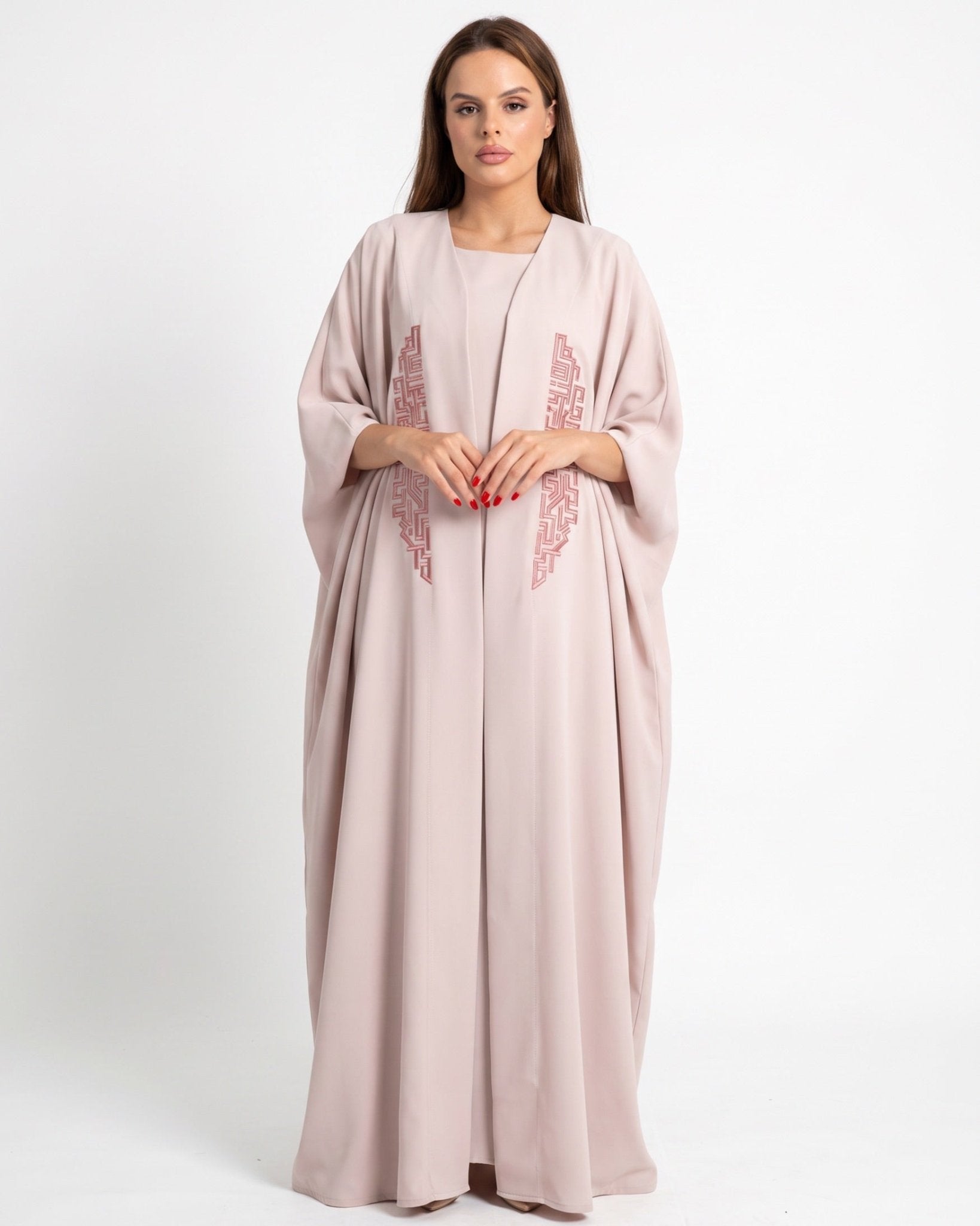 FC 824 - Pink Crepe Abaya Set - FOUZ COUTURE - MIRA Y MANO