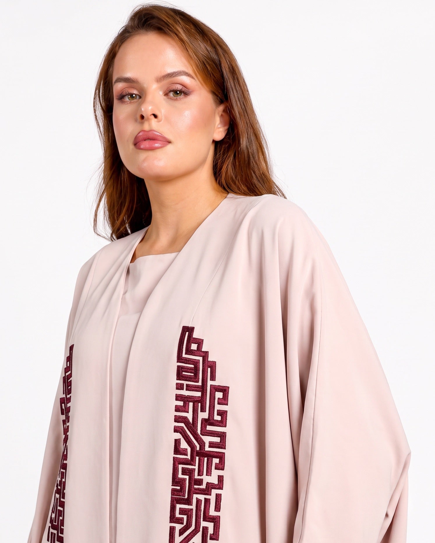 FC 828 - Pink Crepe Abaya Set - FOUZ COUTURE - MIRA Y MANO