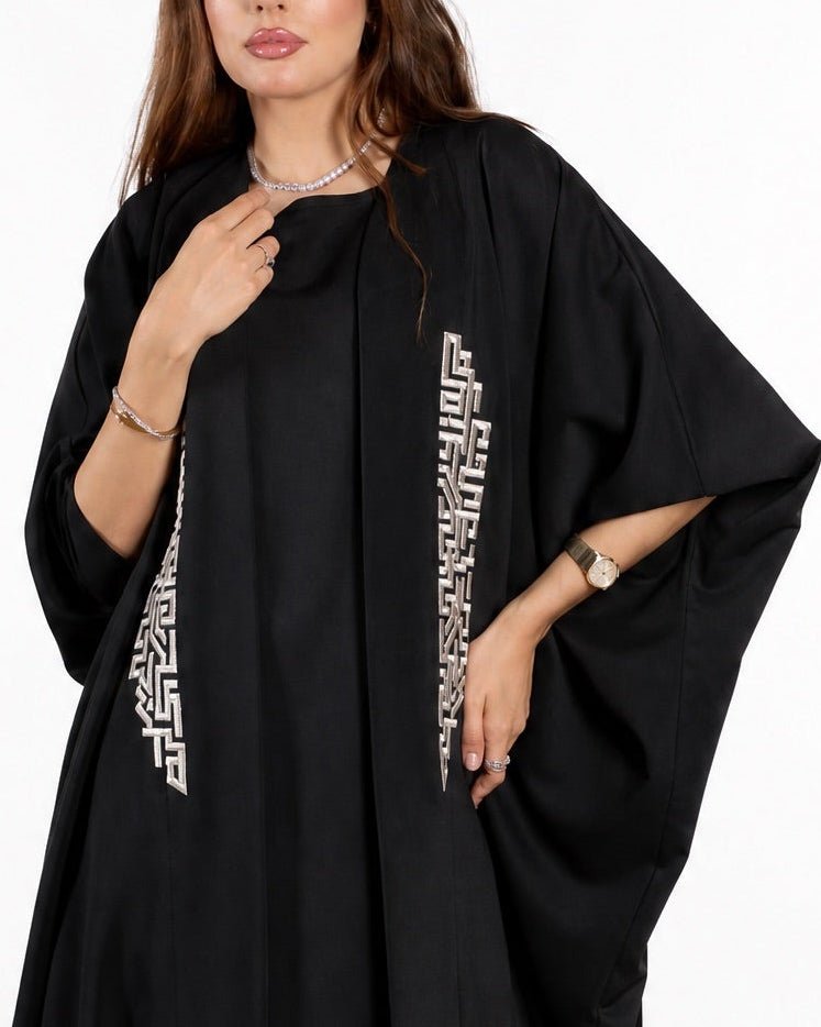 FC 831 – Black Crepe Abaya Set - FOUZ COUTURE - MIRA Y MANO