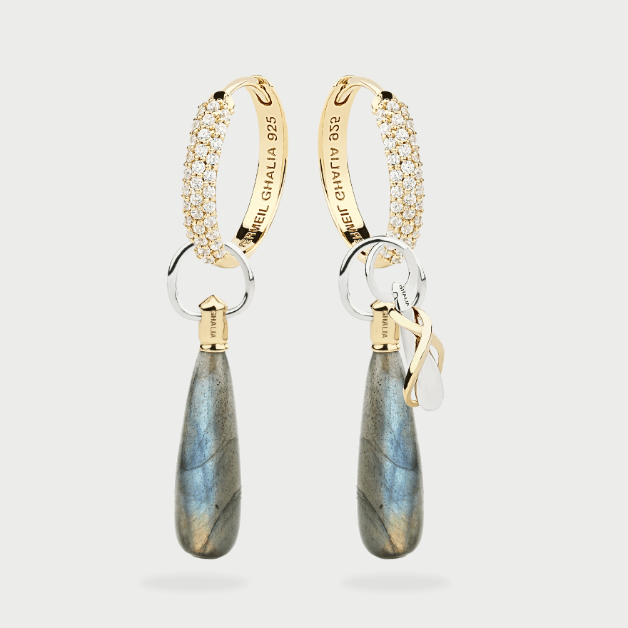 MOON CHARMS LABRADORITE EARRINGS - GHALIA - MIRA Y MANO