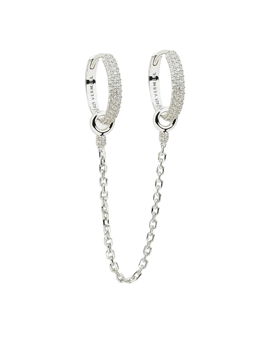 Silver Pave Chain Hoops Earring - GHALIA - MIRA Y MANO