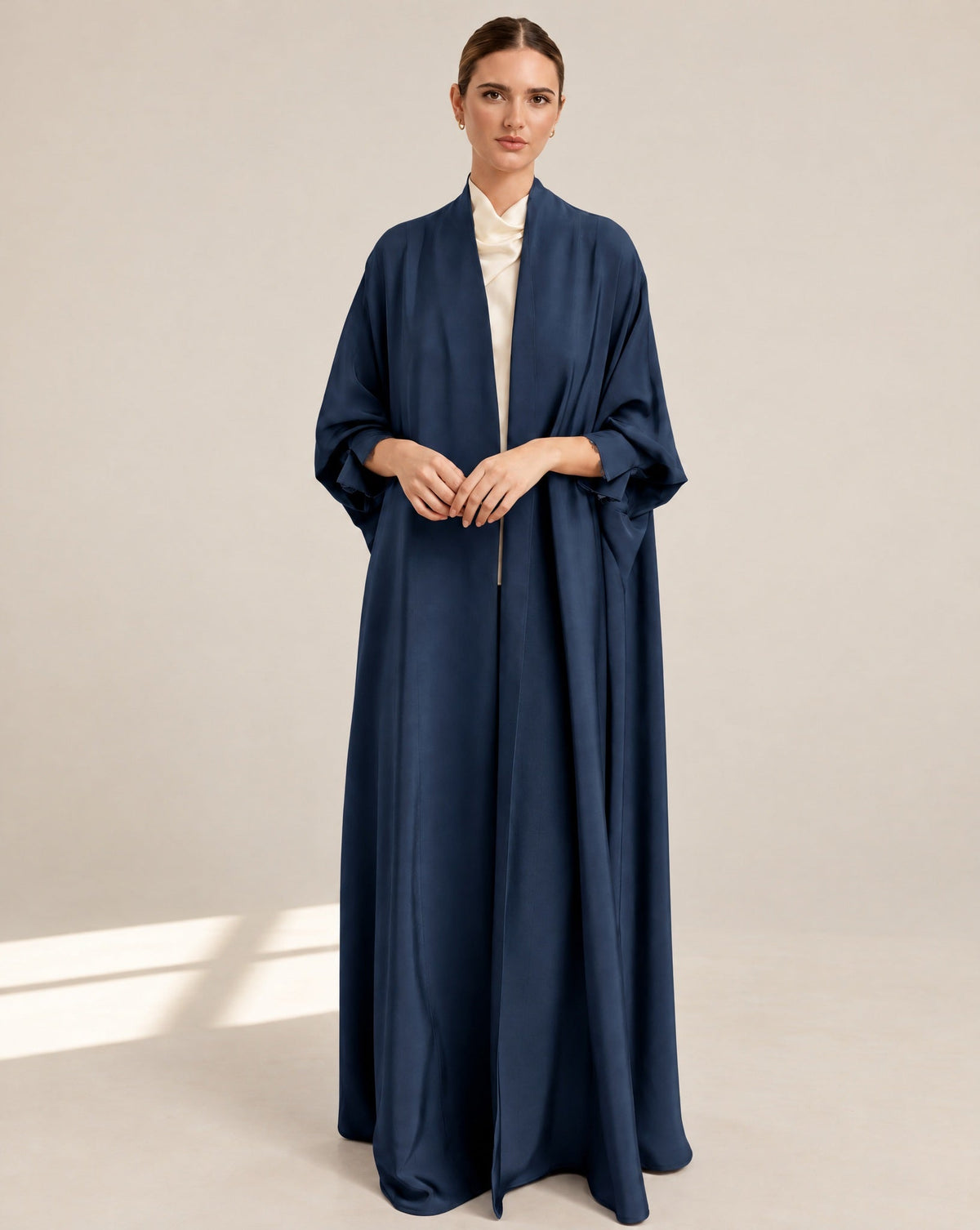 G224-PB – Dark Blue Crepe Abaya - GUL - MIRA Y MANO