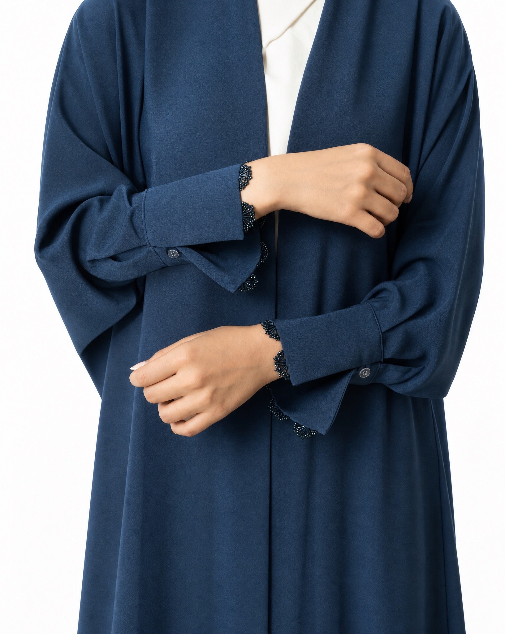 G224-PB – Dark Blue Crepe Abaya - GUL - MIRA Y MANO