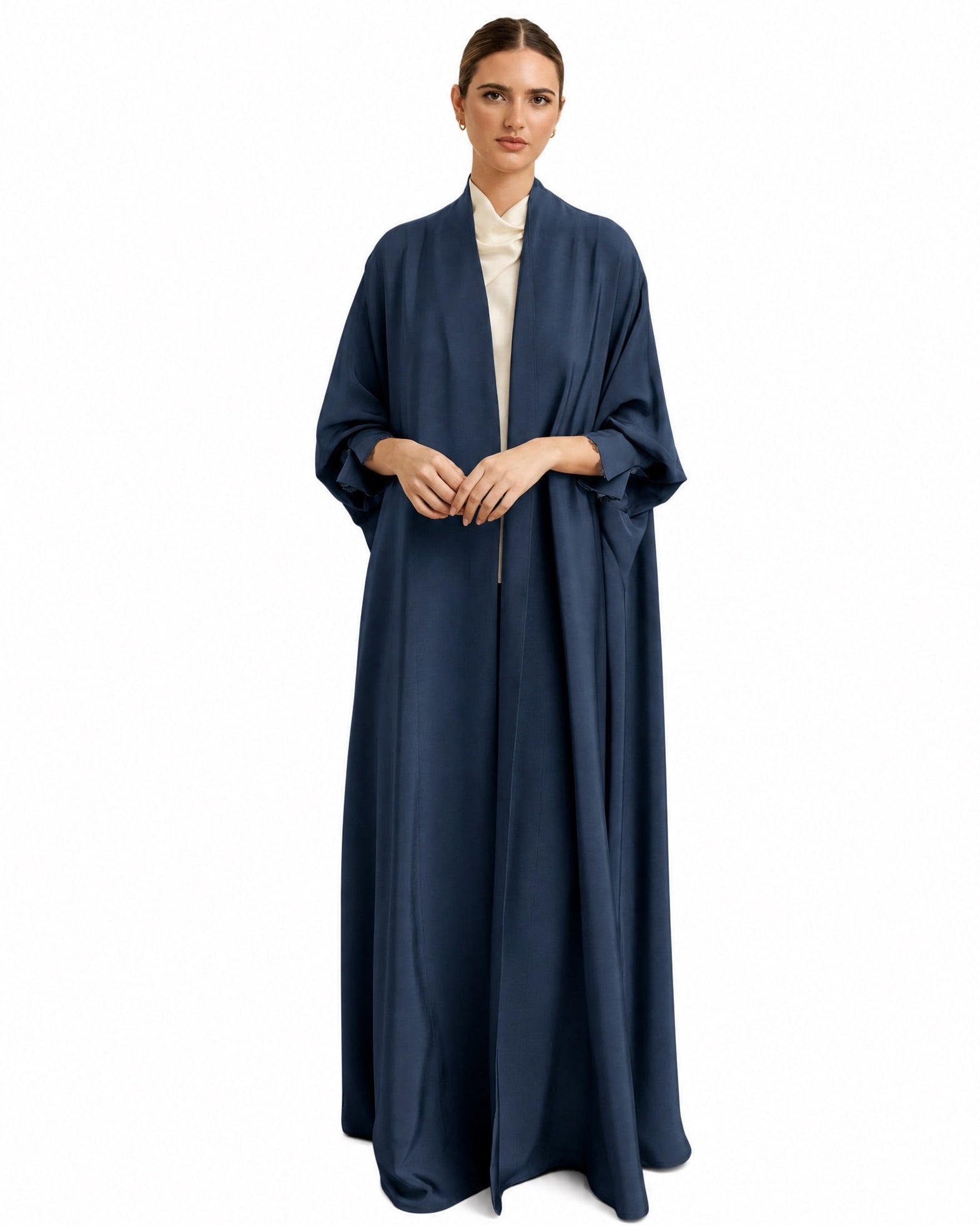 G224-PB – Dark Blue Crepe Abaya - GUL - MIRA Y MANO
