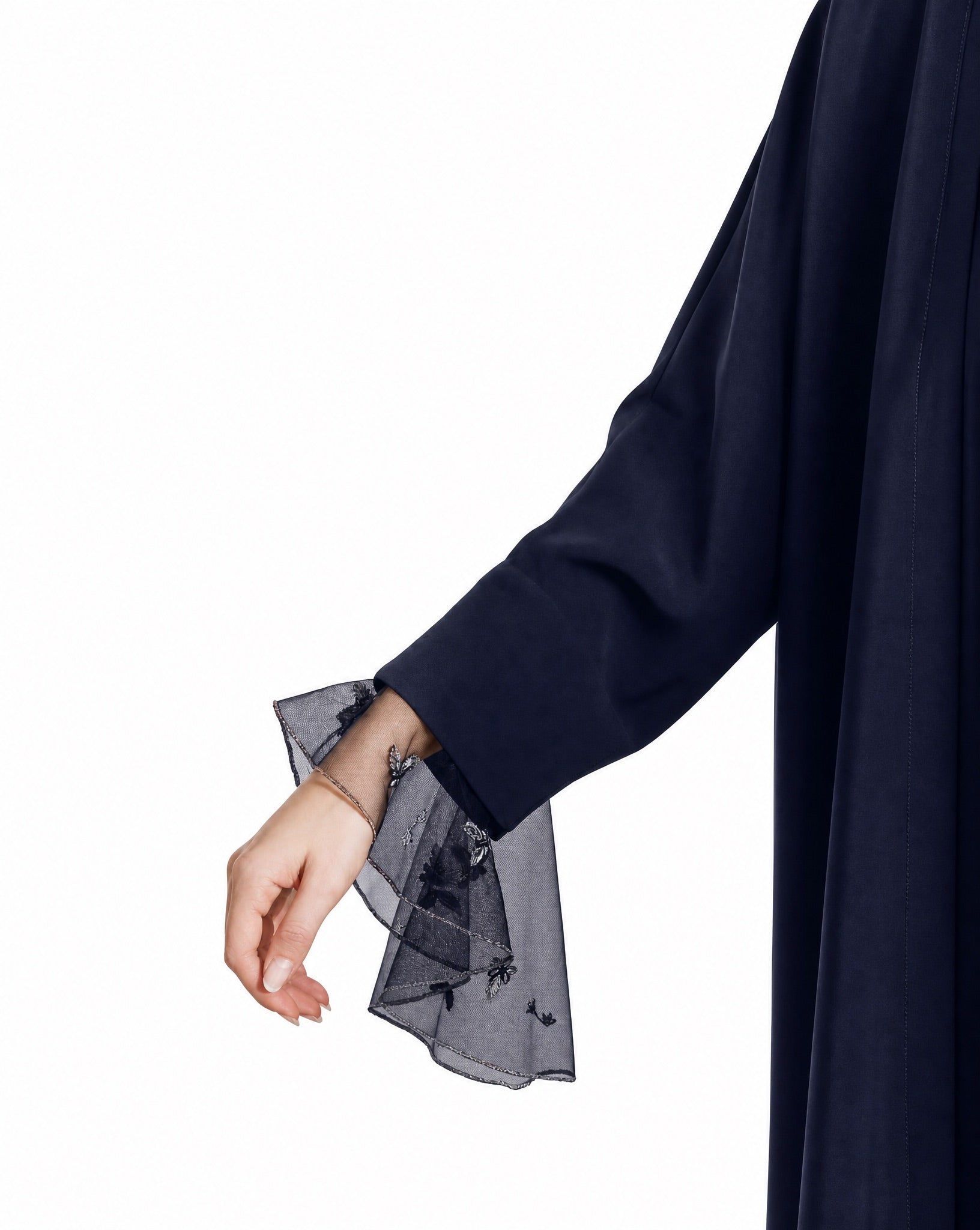 G242-DNB – Dark Blue Crepe Abaya - GUL - MIRA Y MANO