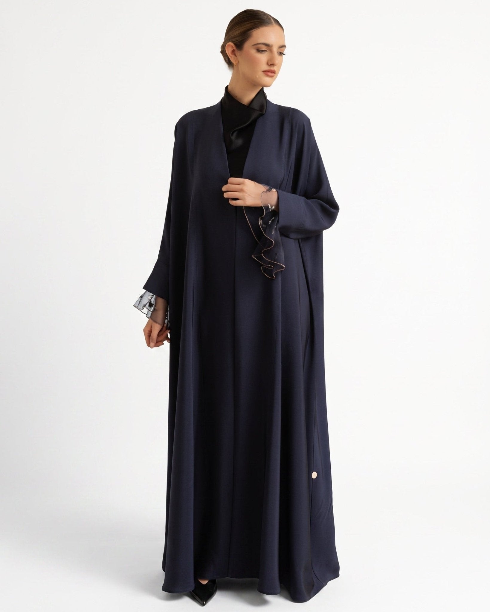 G242-DNB – Dark Blue Crepe Abaya - GUL - MIRA Y MANO