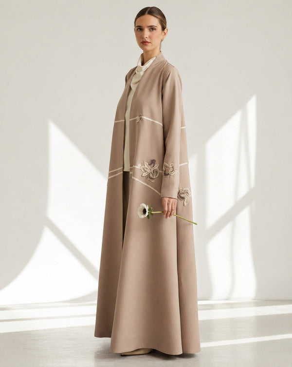Beige silk abaya