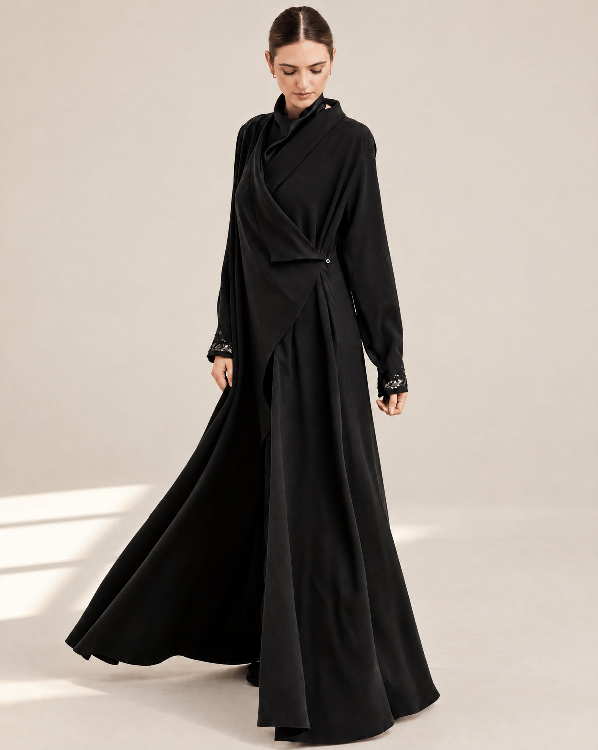 G247-BLK – Black Cotton Mix Abaya - GUL - MIRA Y MANO