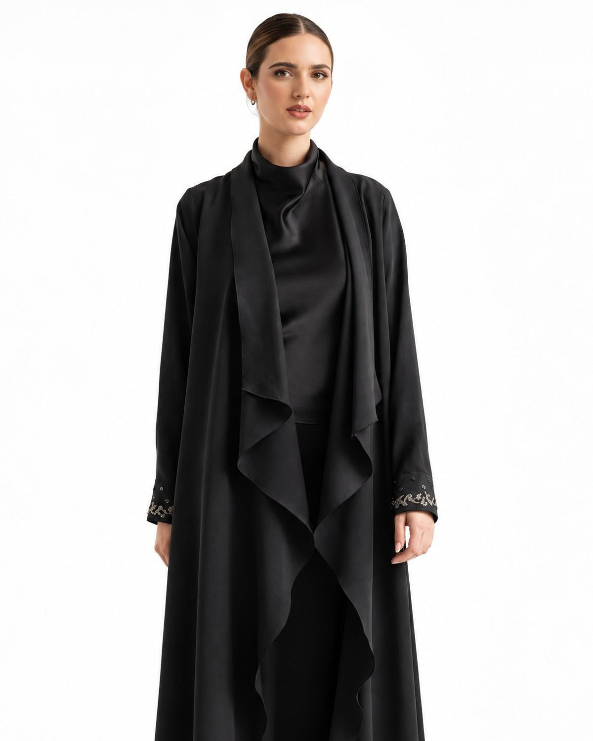 G247-BLK – Black Cotton Mix Abaya - GUL - MIRA Y MANO