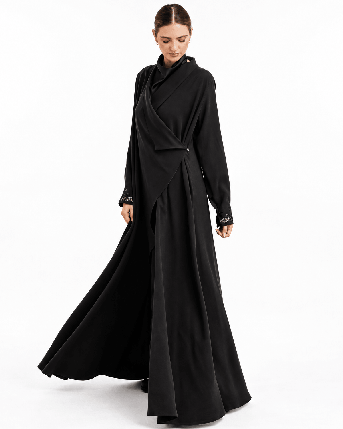 G247-BLK – Black Cotton Mix Abaya - GUL - MIRA Y MANO