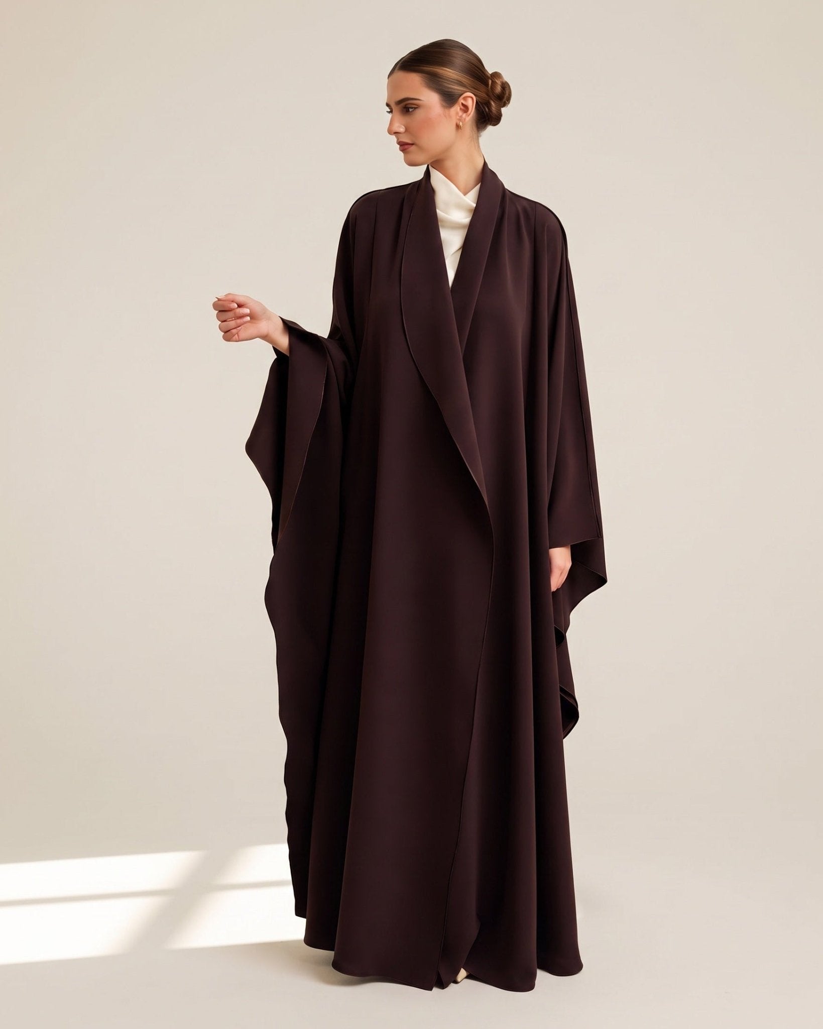 G249-DC – Dark Brown Crepe Abaya - GUL - MIRA Y MANO