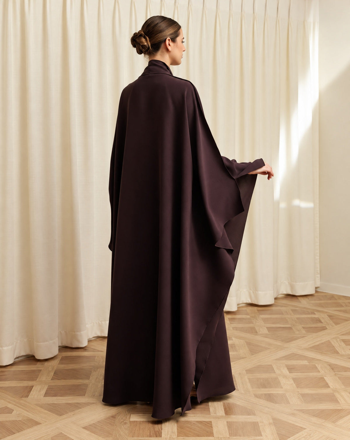 G249-DC - Dark Brown Crepe Abaya - GUL - MIRA Y MANO
