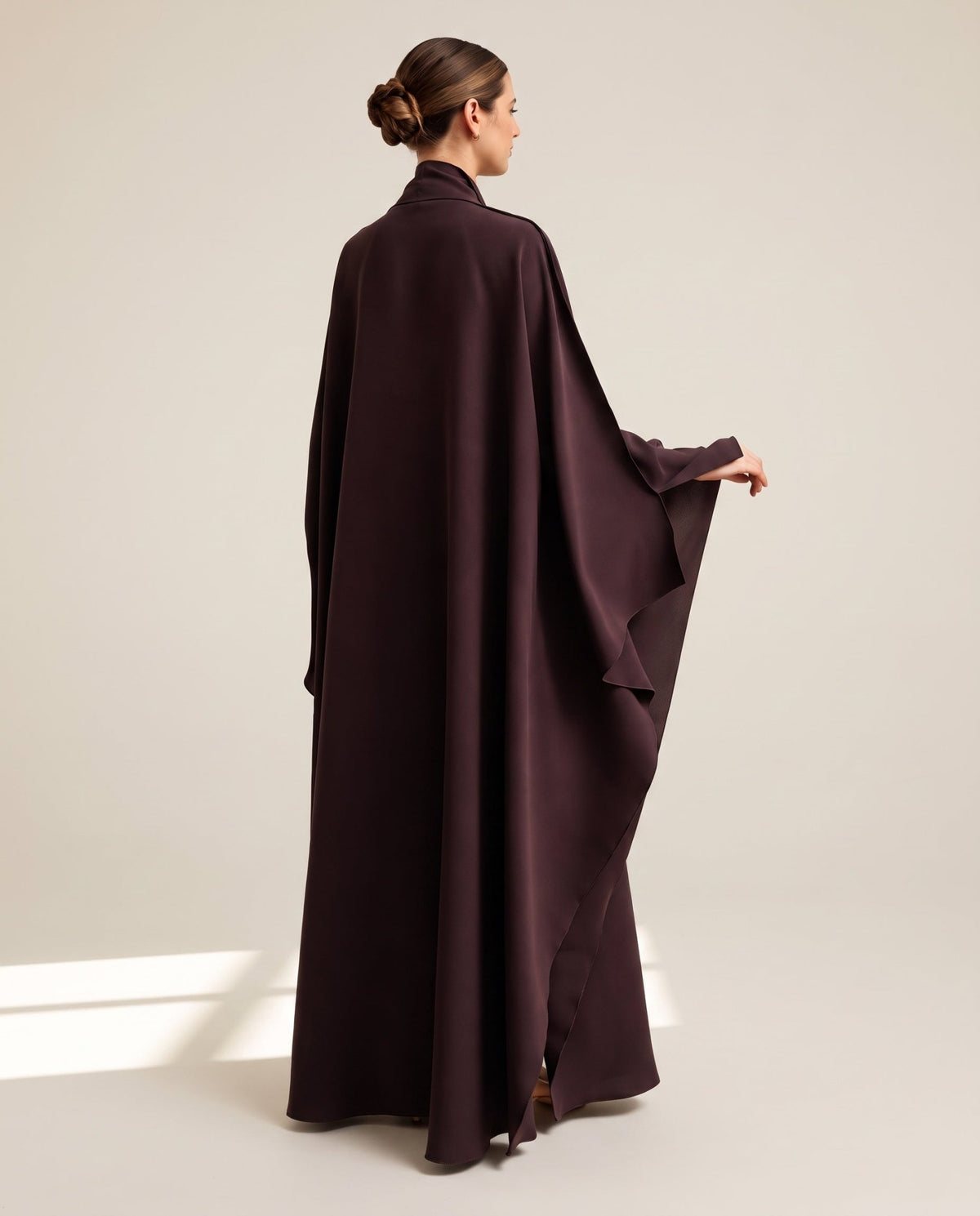 G249-DC – Dark Brown Crepe Abaya - GUL - MIRA Y MANO