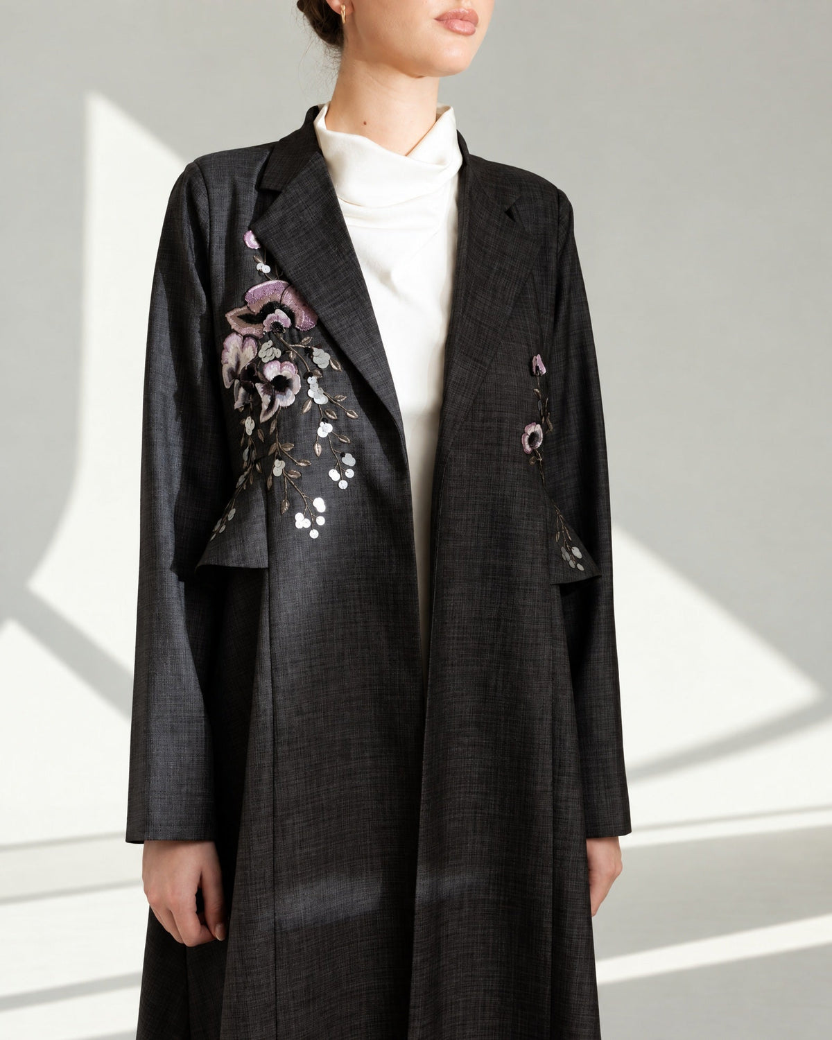 G251 – Dark Grey Cotton Mix Abaya - MIRA Y MANO