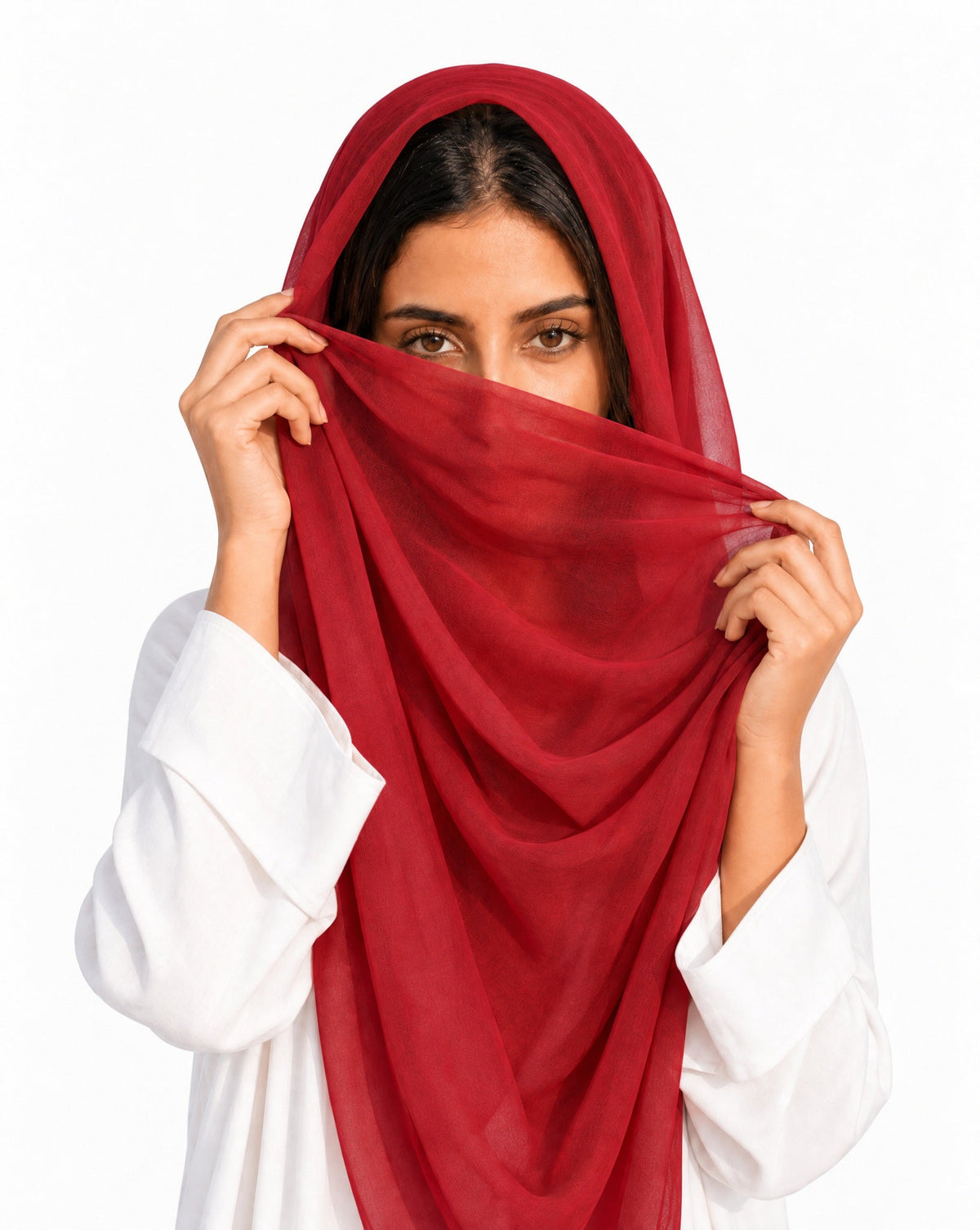 VOILE SCARF RED SCARF - HAALINC. - MIRA Y MANO