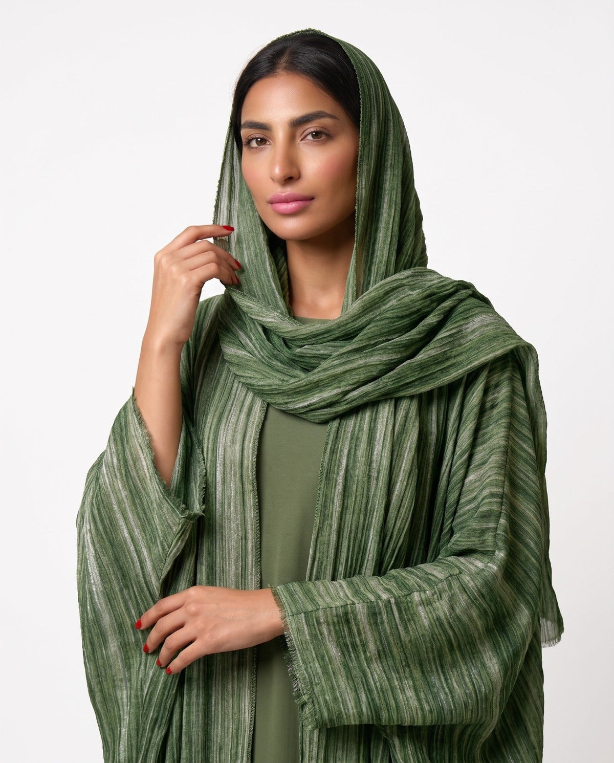 FB 001 - Green Chiffon Abaya - MIRA Y MANO