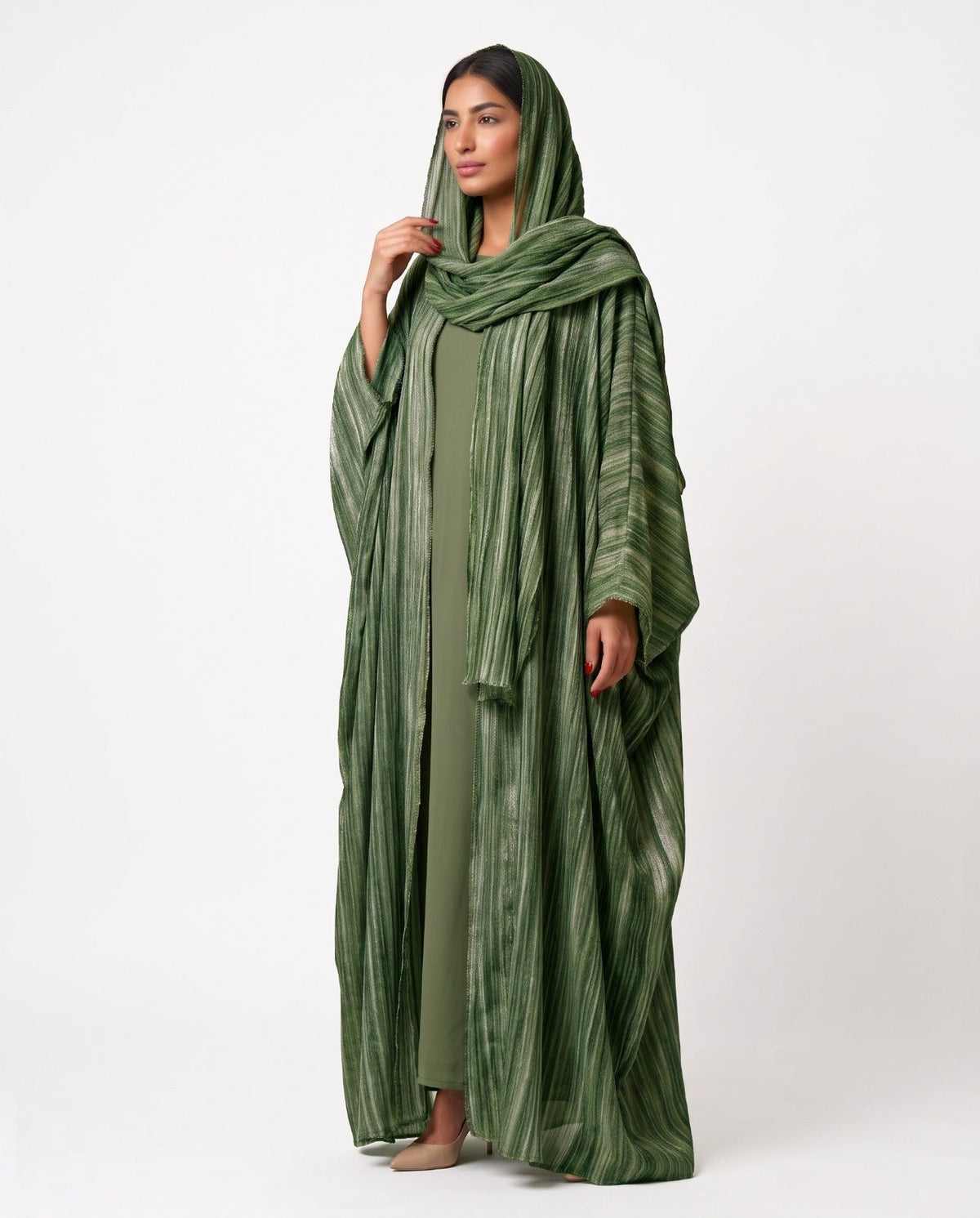 FB 001 - Green Chiffon Abaya - MIRA Y MANO