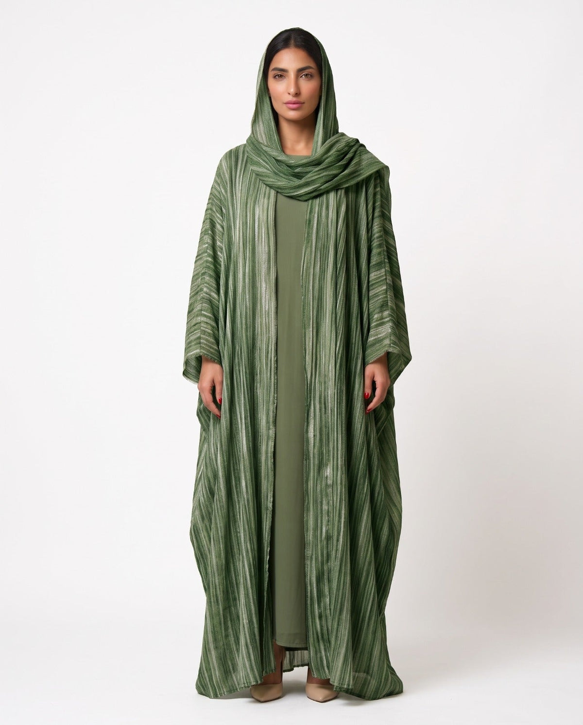 FB 001 - Green Chiffon Abaya - MIRA Y MANO