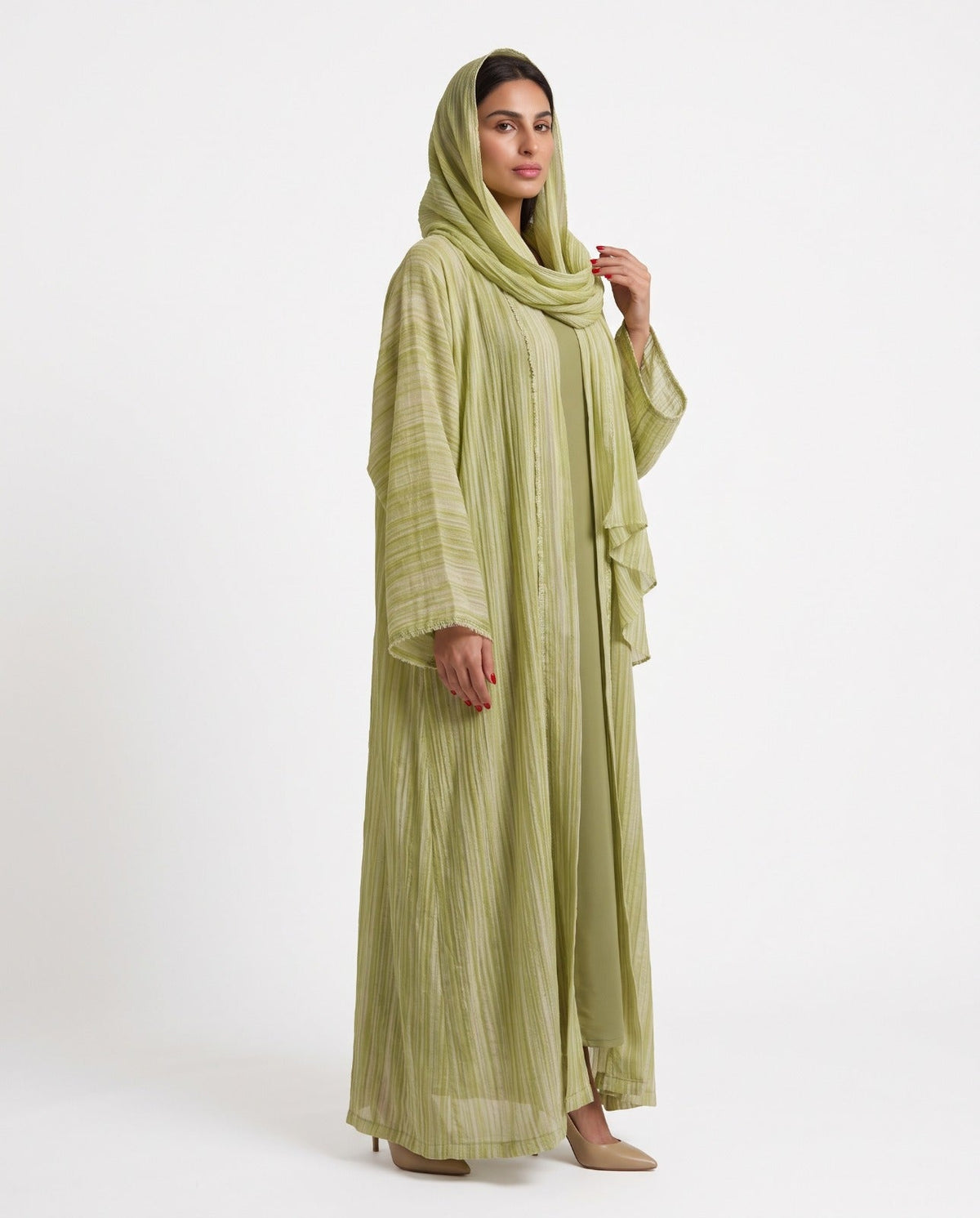 FB 002 - Yellow Green Chiffon Abaya - MIRA Y MANO