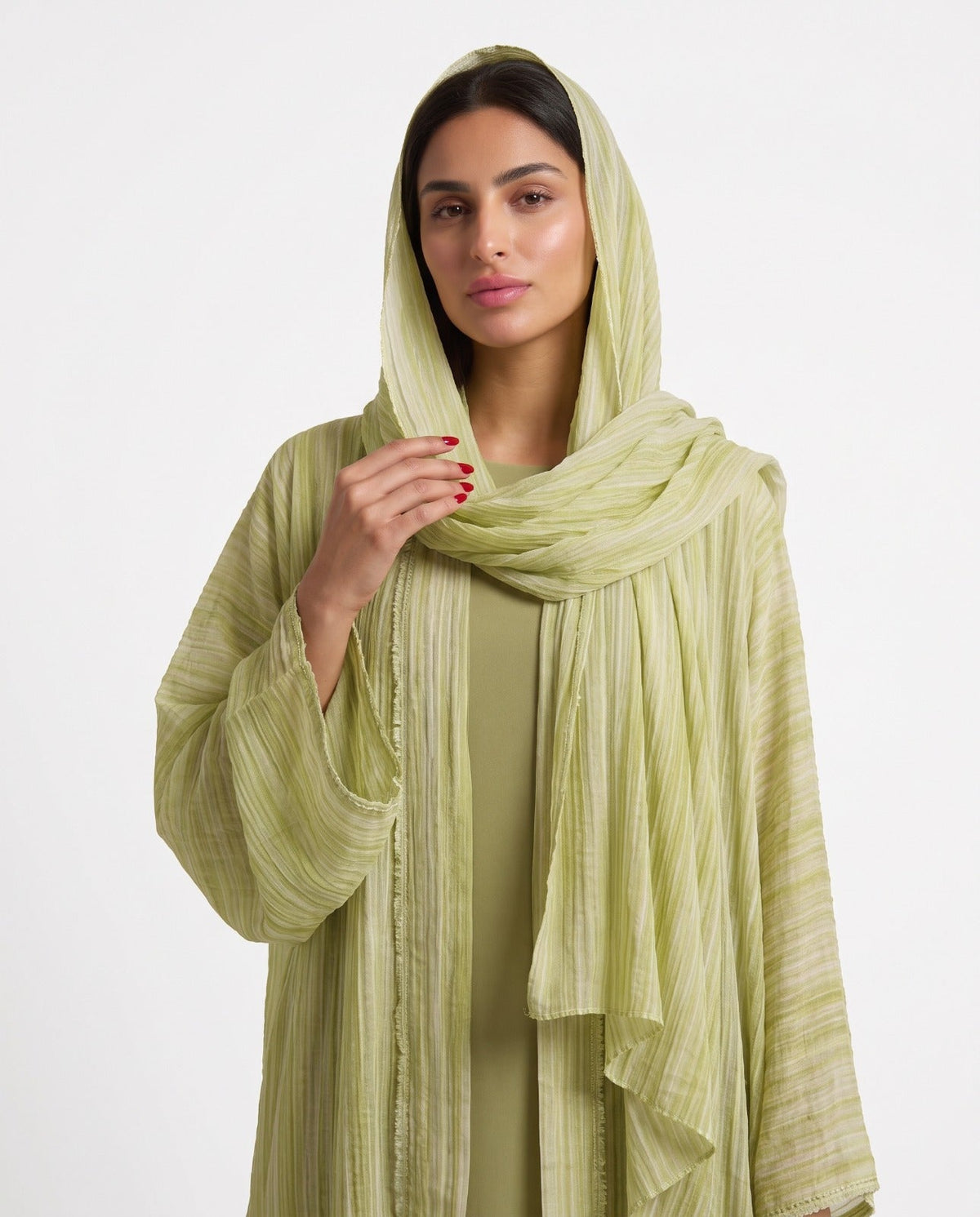 FB 002 - Yellow Green Chiffon Abaya - MIRA Y MANO