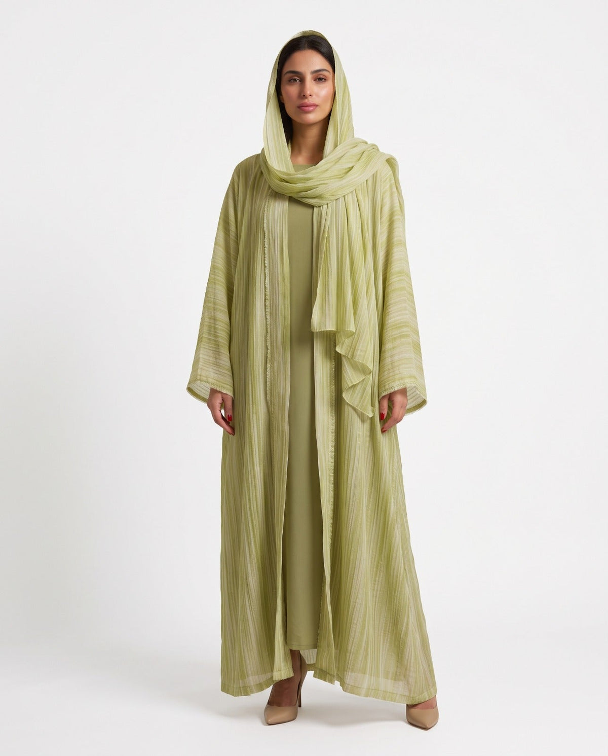 FB 002 - Yellow Green Chiffon Abaya - MIRA Y MANO