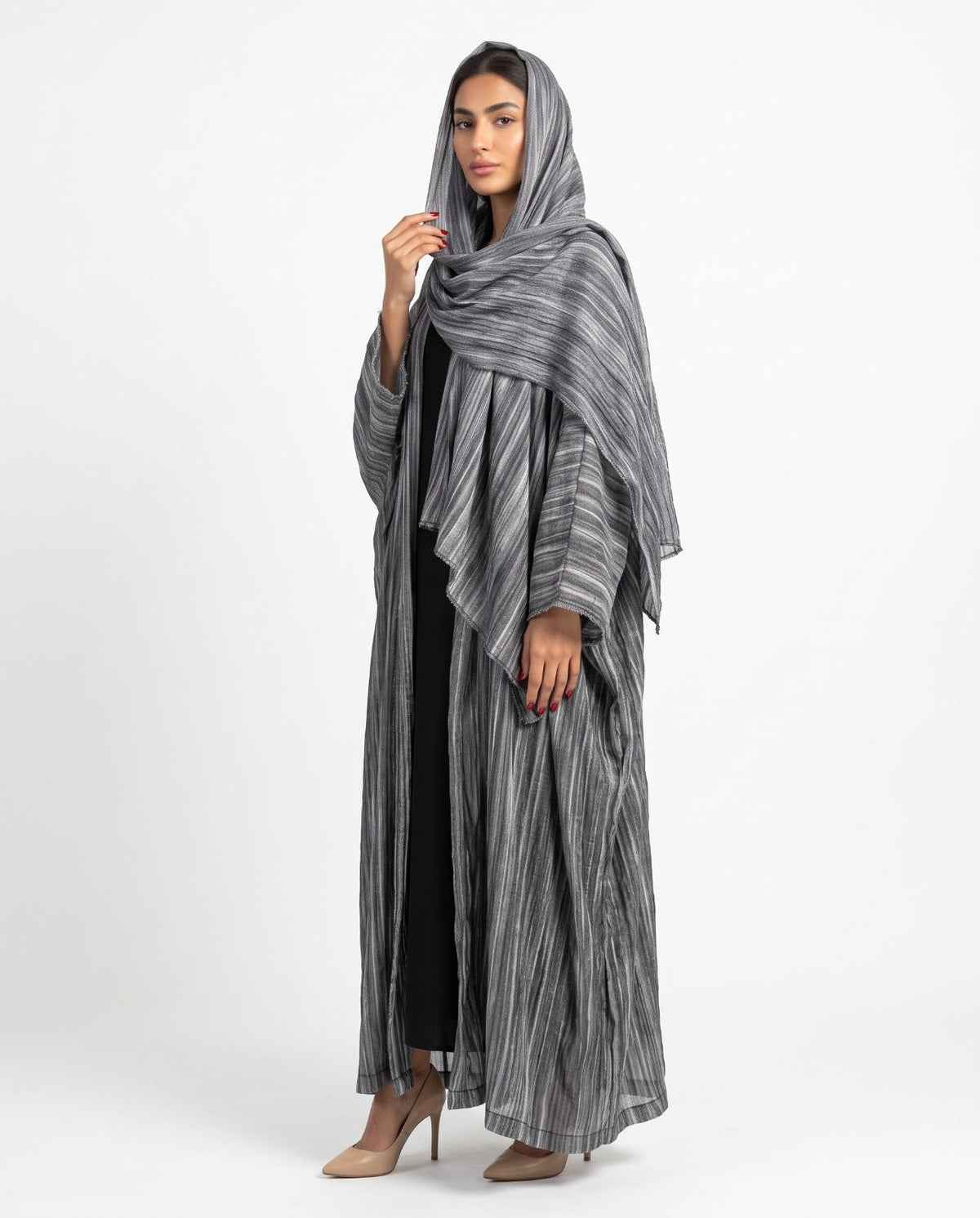FB 005 - Dark Gray Chiffon Abaya - MIRA Y MANO