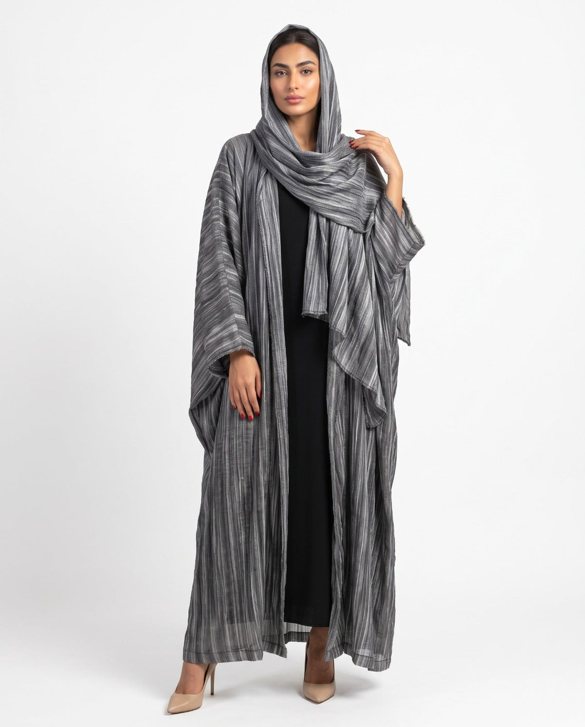 FB 005 - Dark Gray Chiffon Abaya - MIRA Y MANO