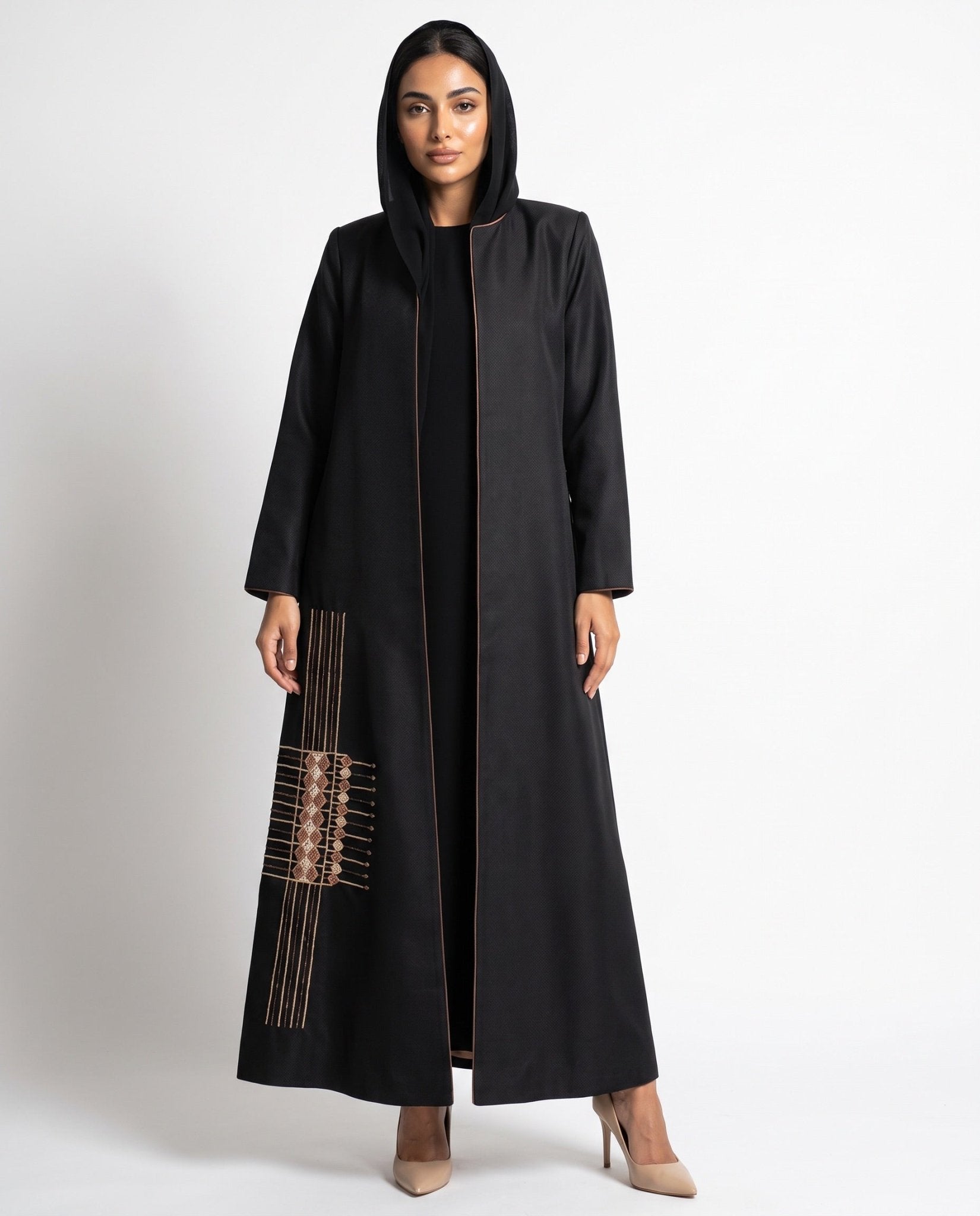 HON0100 - Black Cotton Mix Abaya - HOUSE OF N - MIRA Y MANO