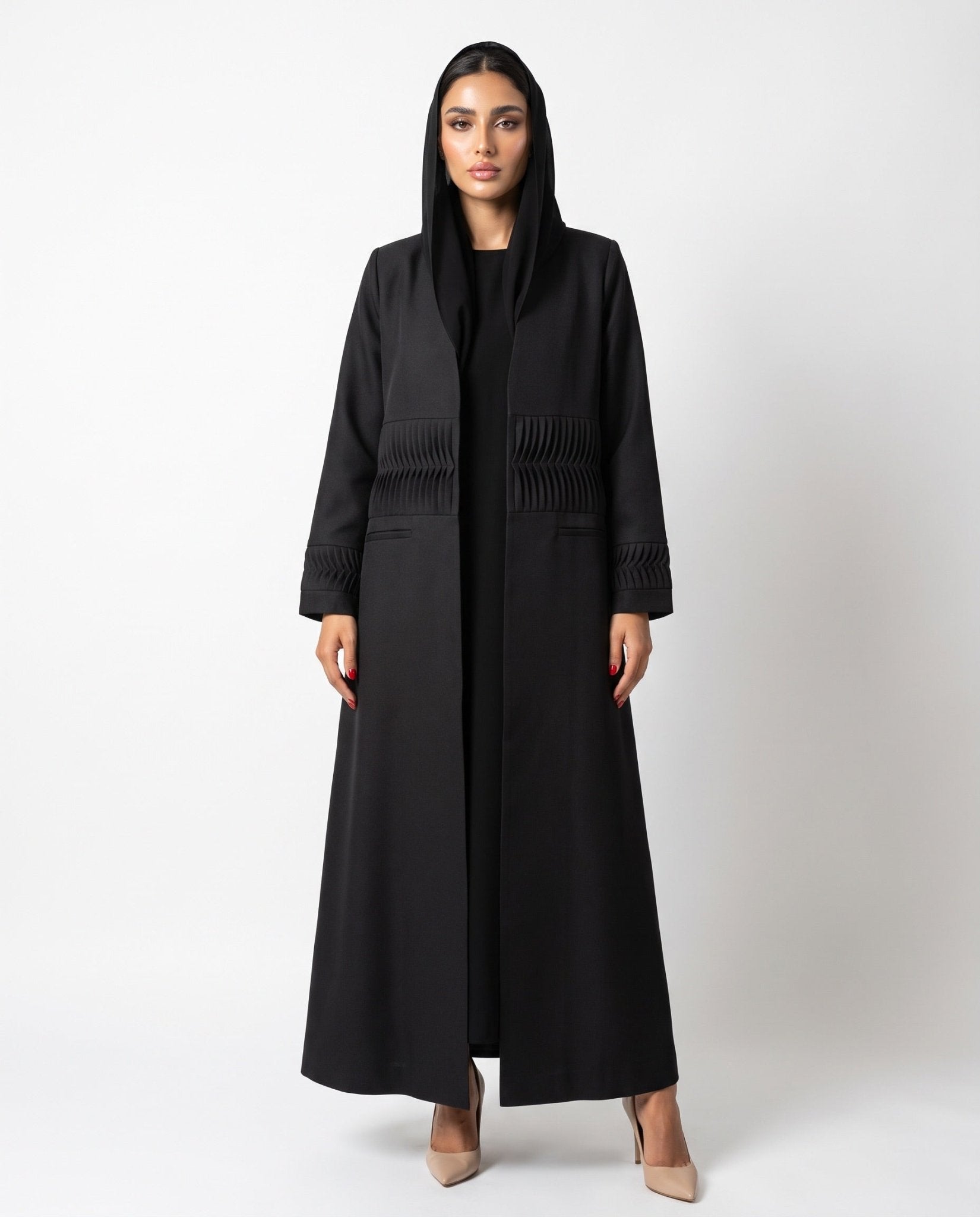HON0101 - Black Cotton Mix Abaya - HOUSE OF N - MIRA Y MANO