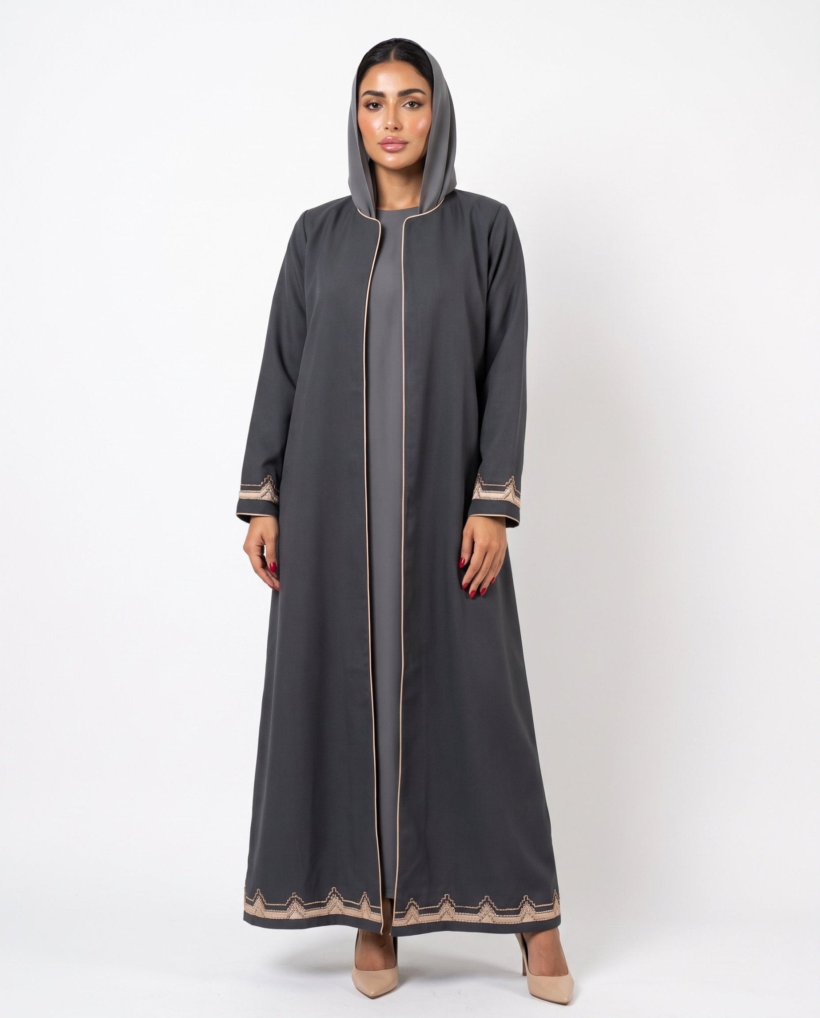 HON0105 - Grey Cotton Mix Abaya - HOUSE OF N - MIRA Y MANO