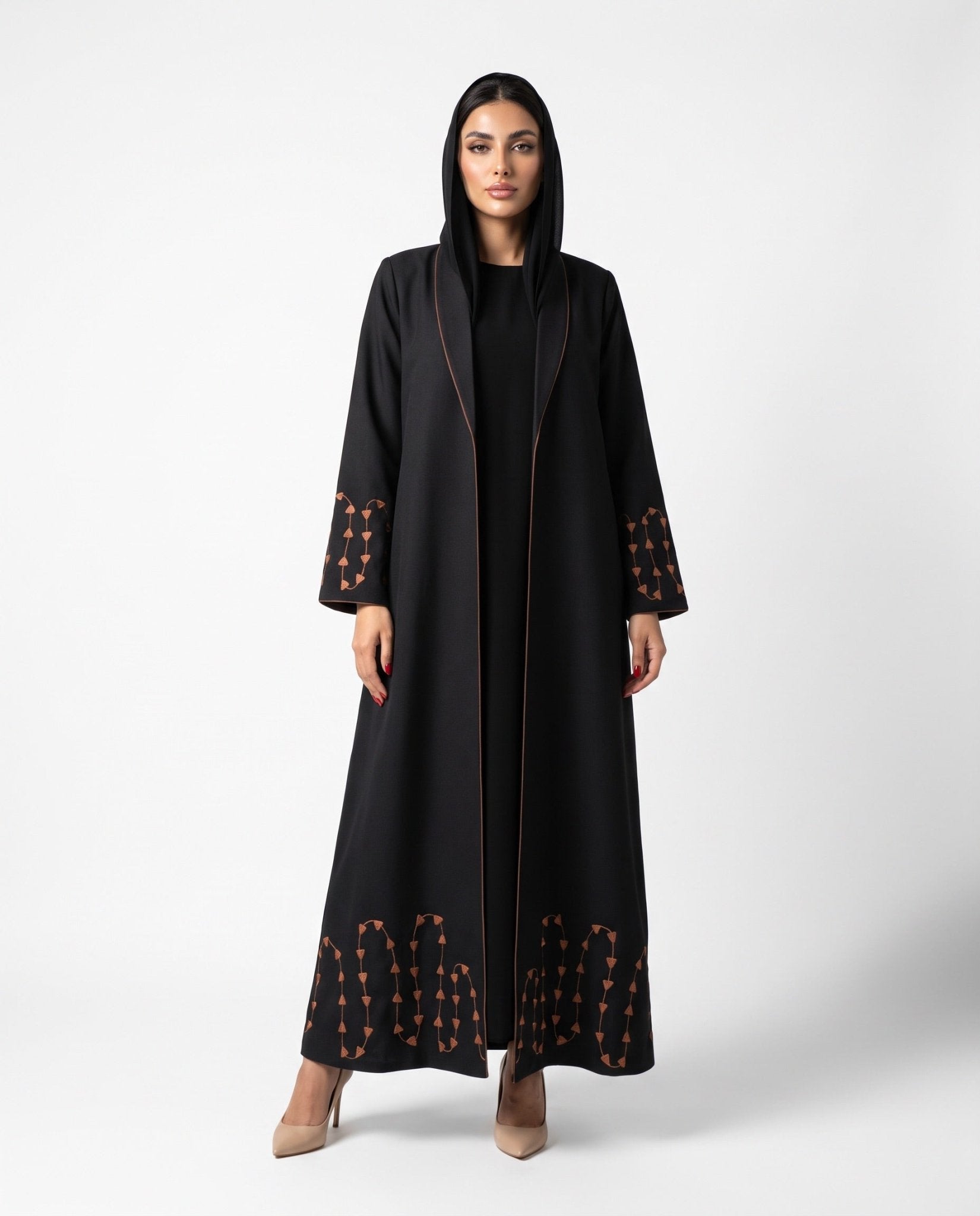 HON0106 - Black Cotton Mix Abaya - HOUSE OF N - MIRA Y MANO