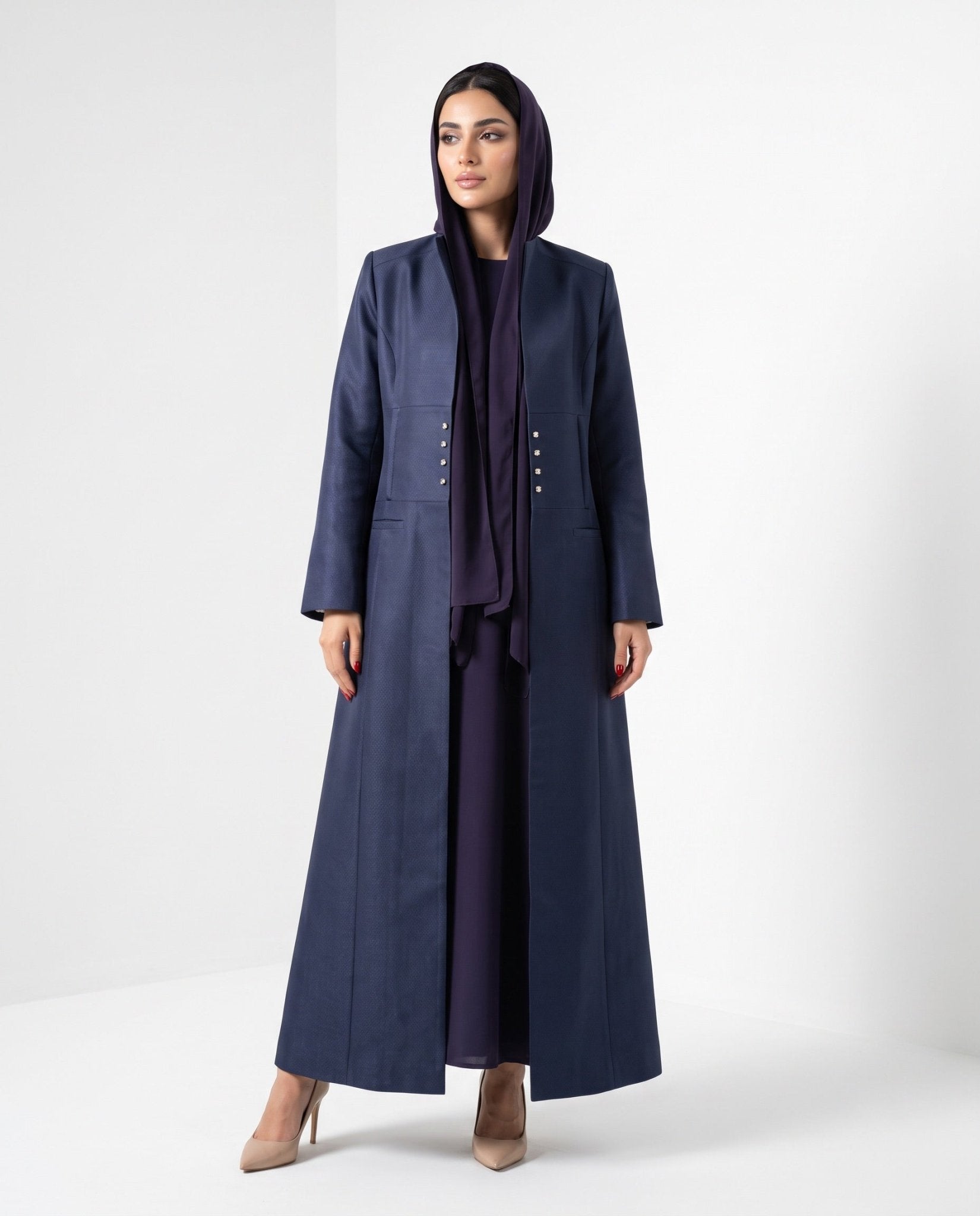 HON0111 - Dark Slate Blue Crepe Abaya - HOUSE OF N - MIRA Y MANO