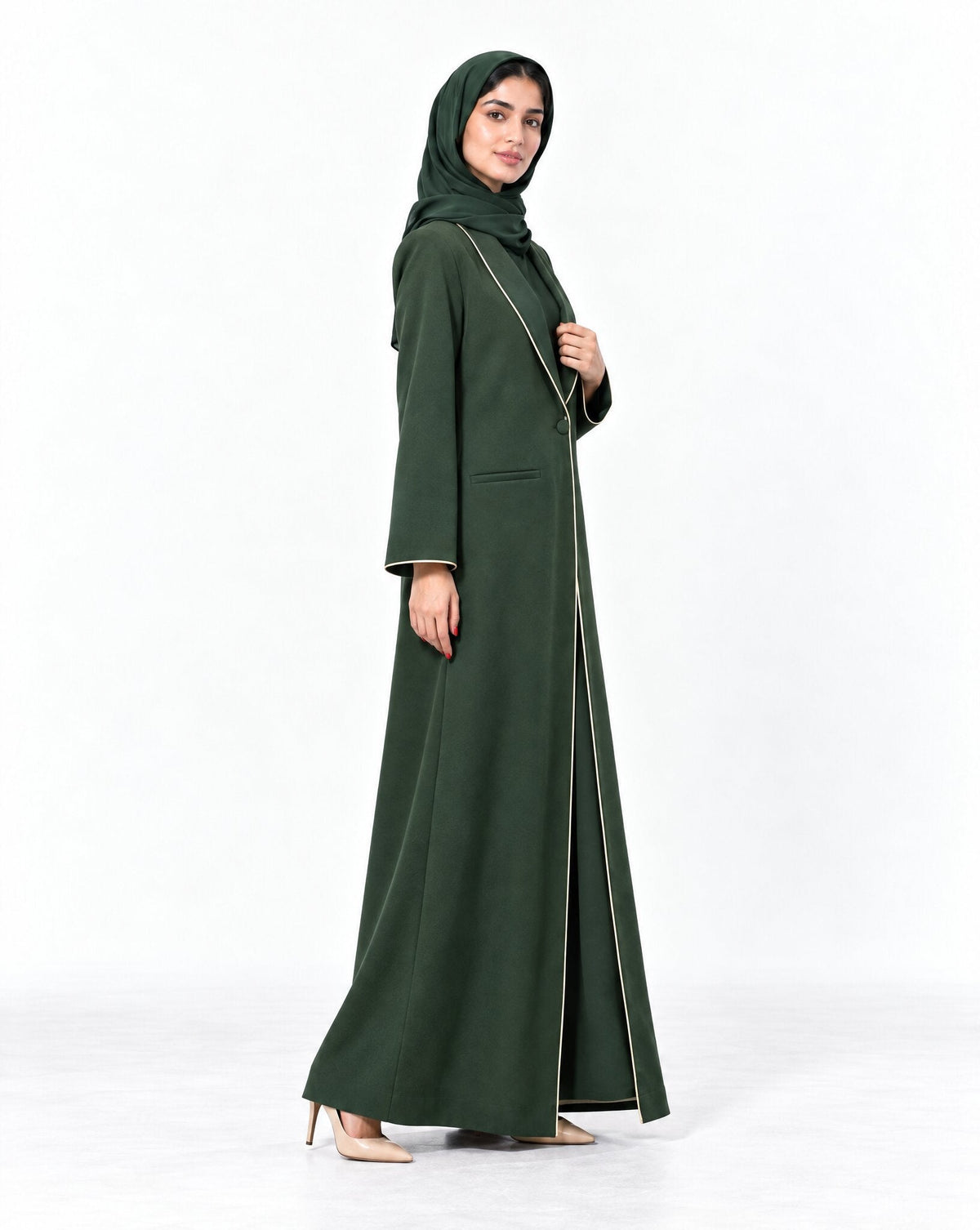 HON0112 - Green Cotton Mix Abaya - MIRA Y MANO