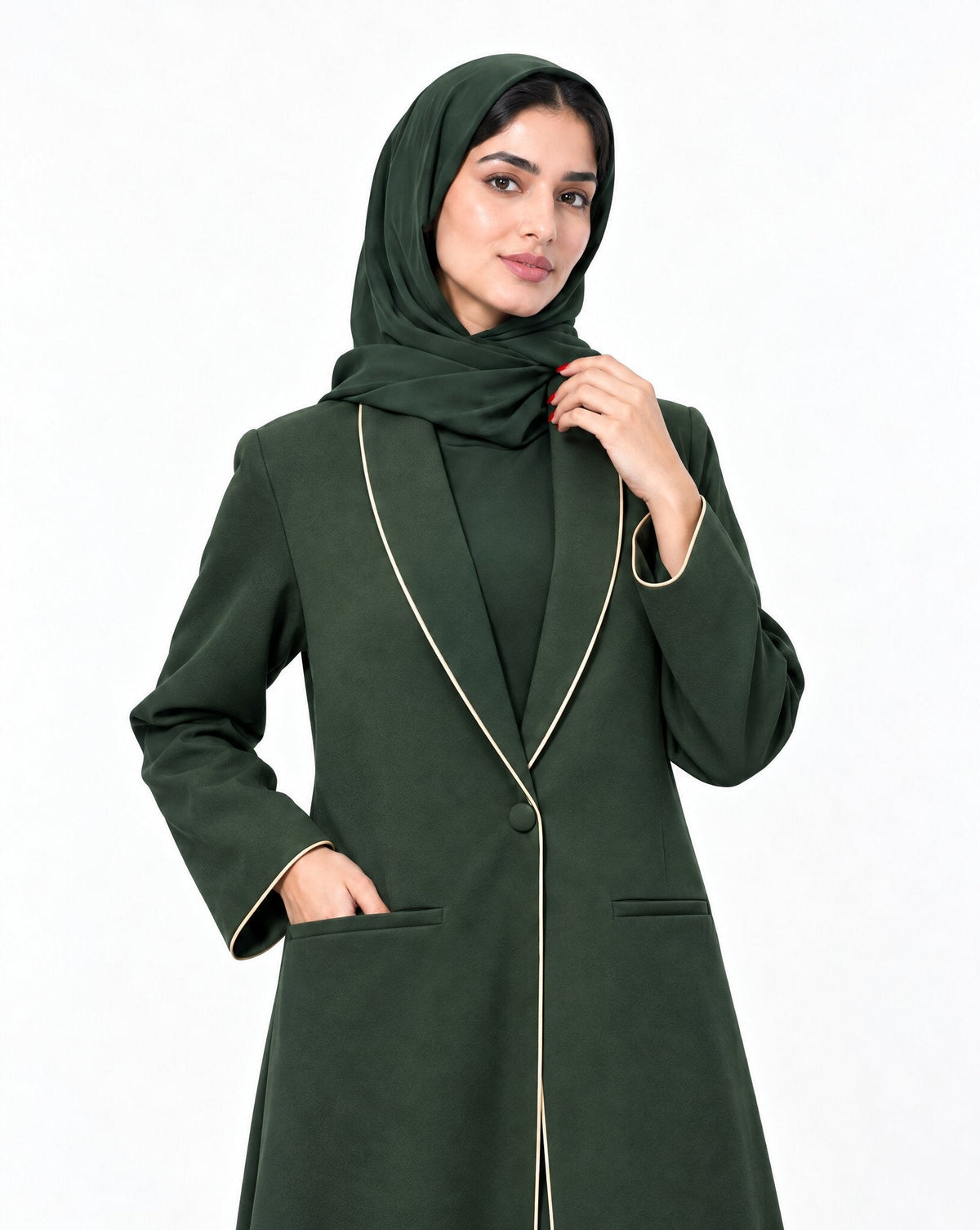 HON0112 - Green Cotton Mix Abaya - MIRA Y MANO