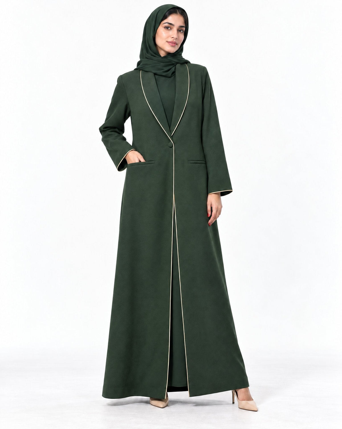 HON0112 - Green Cotton Mix Abaya - MIRA Y MANO
