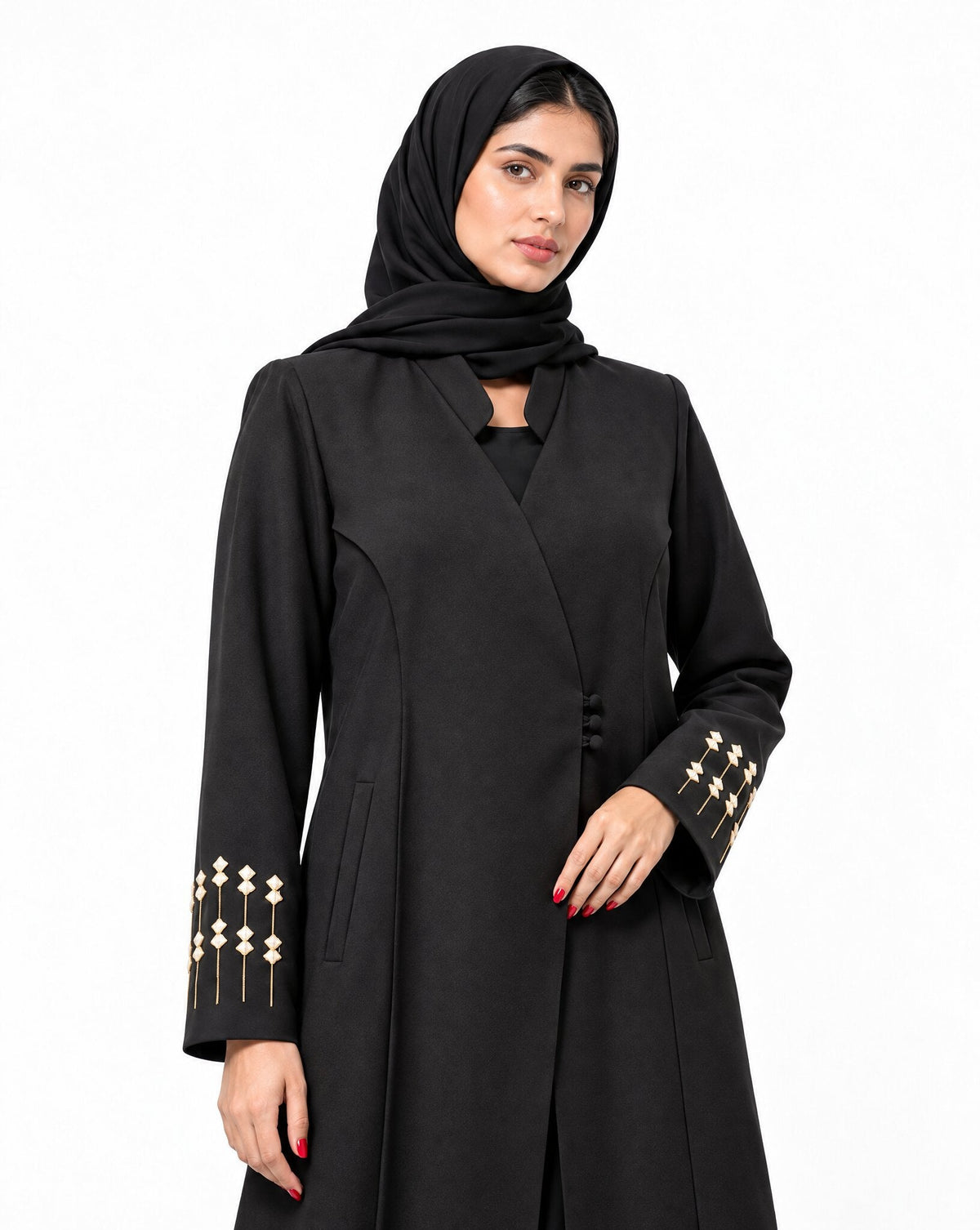 HON0114 - Black Cotton Mix Abaya - MIRA Y MANO
