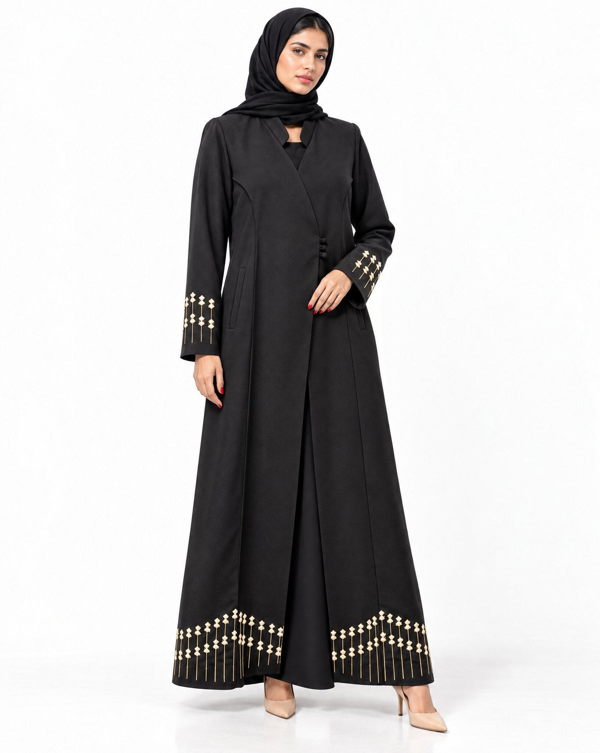 HON0114 - Black Cotton Mix Abaya - MIRA Y MANO