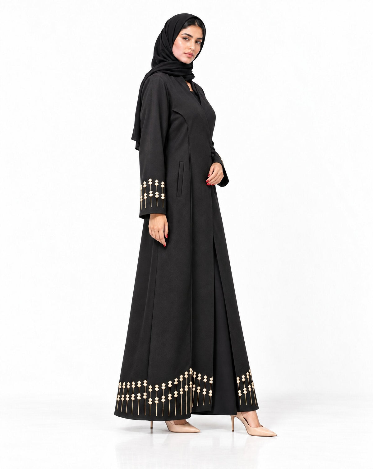 HON0114 - Black Cotton Mix Abaya - MIRA Y MANO