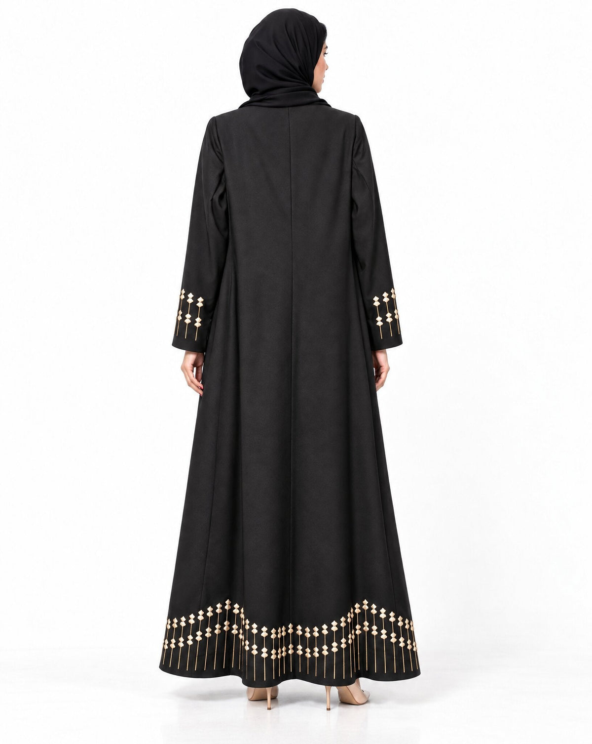 HON0114 - Black Cotton Mix Abaya - MIRA Y MANO