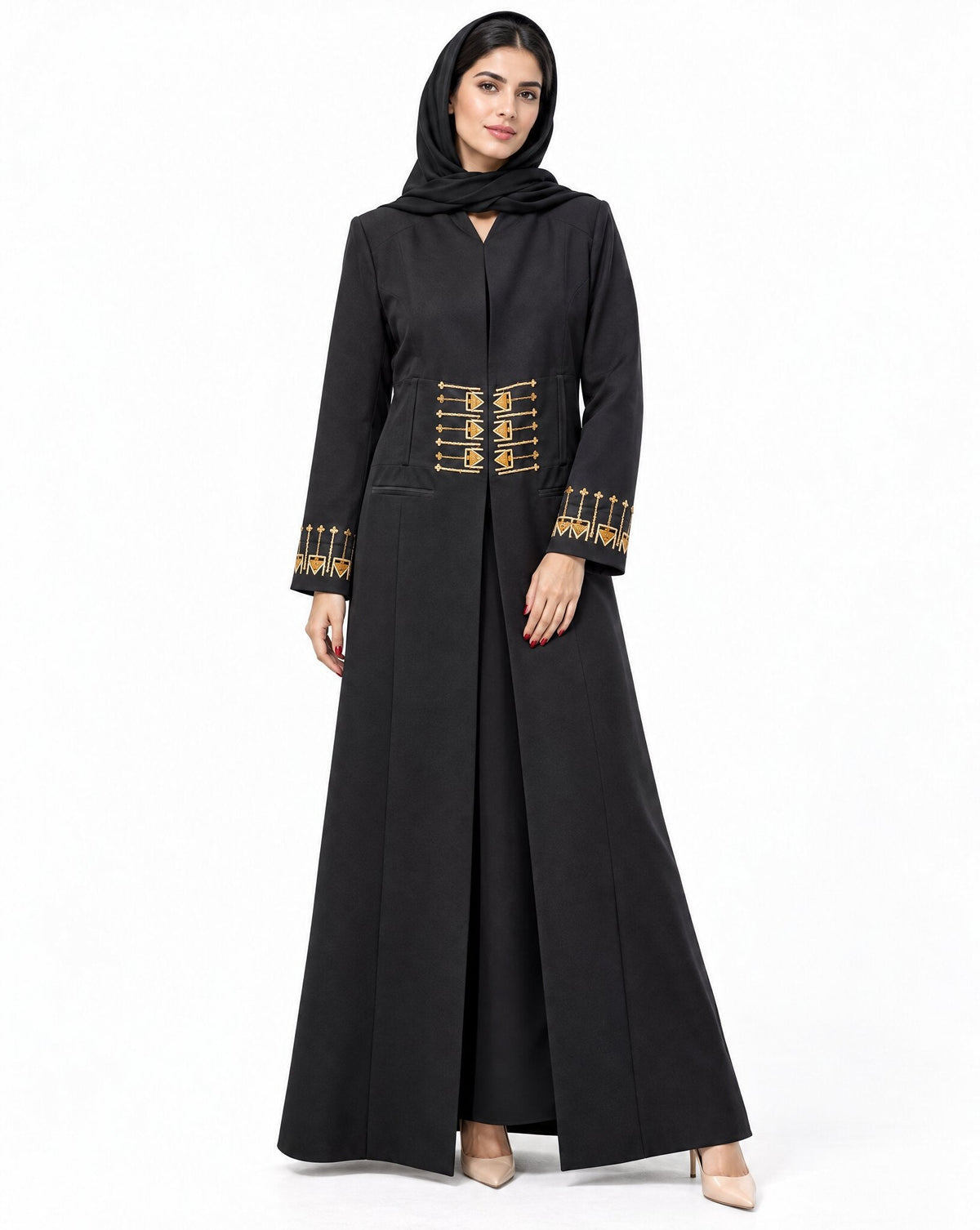 HON0115 - Black Cotton Mix Abaya - MIRA Y MANO